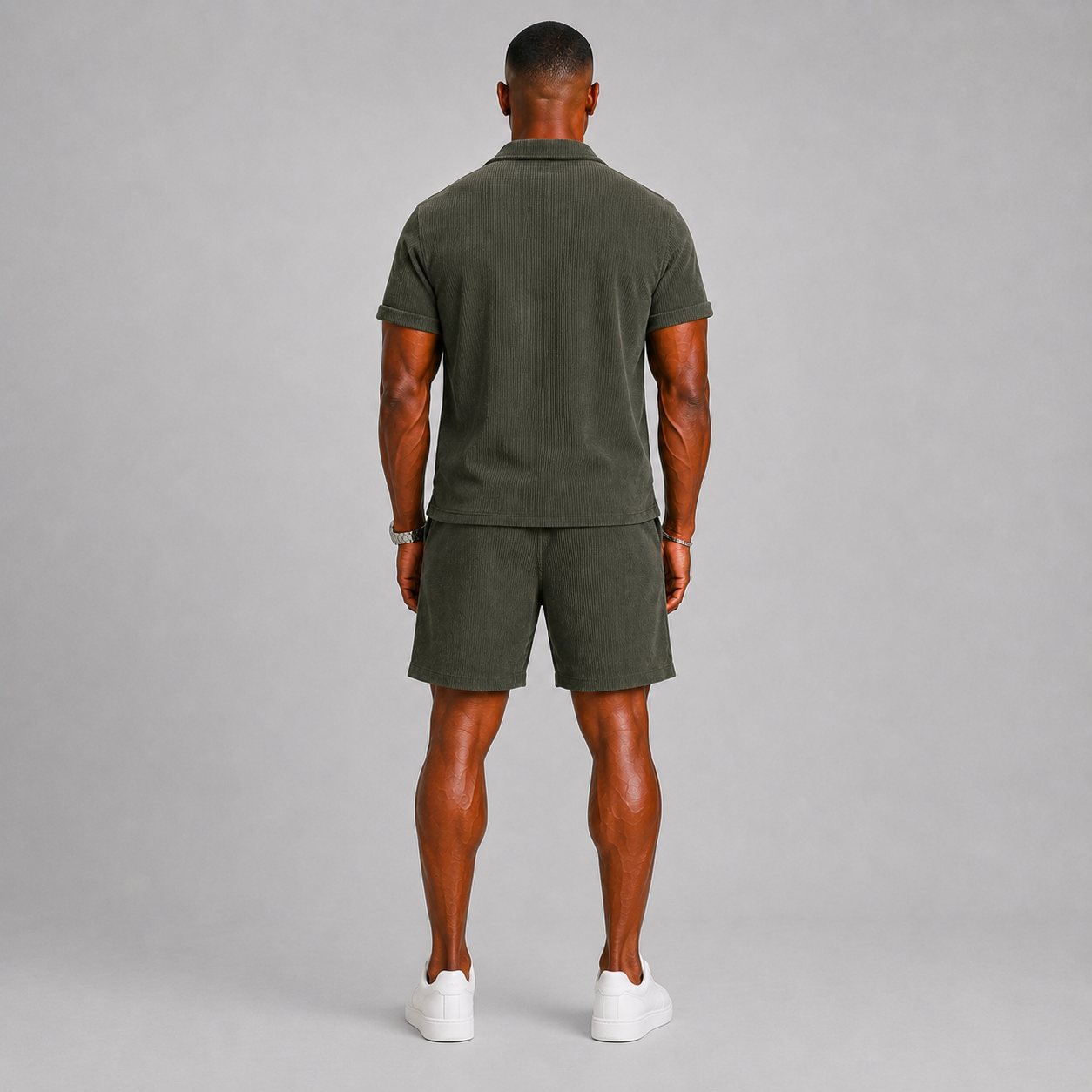 Set coordinato da uomo in tessuto a costine con camicia e pantaloncini - - borstzak casual casual chic co-ord set comfortabel completo estivo dagelijks gebruik elastische taille festival outfit Heren heren mode heren set korte broek set lente zomer luchtig luchtige broek lunelle modern overhemd korte mouwen overhemd set ribstof ribstof set set uomo short set smart casual stijlvol strand stijl terras outfit tessuto vakantie stijl veelzijdig zomers Zomersets - Concept Palermo