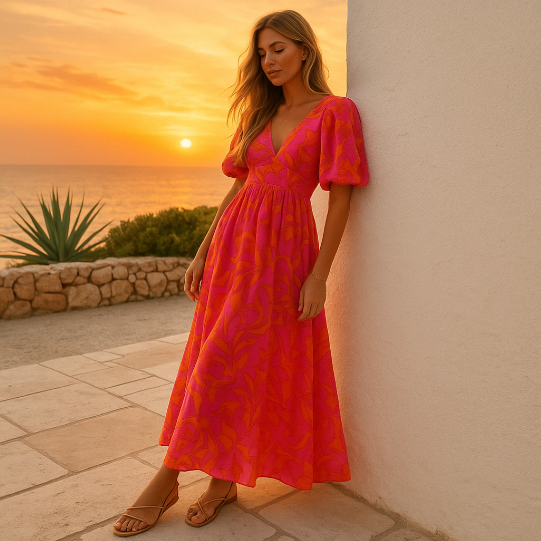Abito lungo floreale vivace con maniche a sbuffo Donna - - abito abito floreale donna DRESS Dresses female dress floreale maniche Maxi Dresses Mini Dresses sbuffo vivace - Concept Palermo