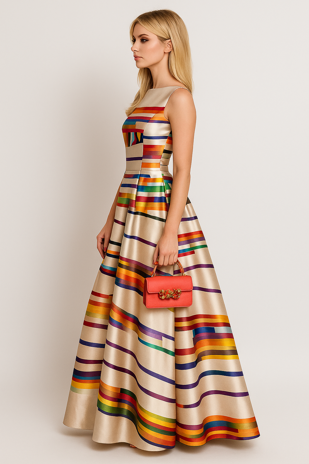 Abito Midi Donna Elegante Stampa Astratta Colorata, Gonna a Pieghe A-Line - - abito abito midi astratta casual dress casual dresses colorata donna DRESS Dresses female dress gonna Maxi dress Maxi Dresses midi - Concept Palermo