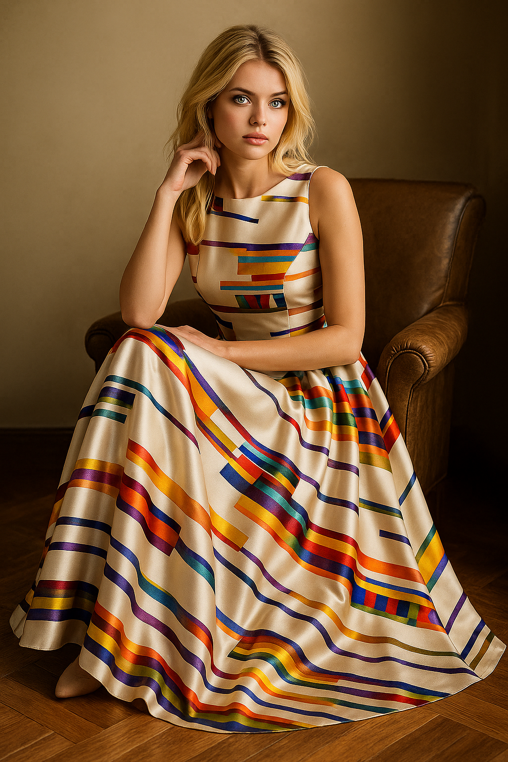 Abito Midi Donna Elegante Stampa Astratta Colorata, Gonna a Pieghe A-Line - - abito abito midi astratta casual dress casual dresses colorata donna DRESS Dresses female dress gonna Maxi dress Maxi Dresses midi - Concept Palermo