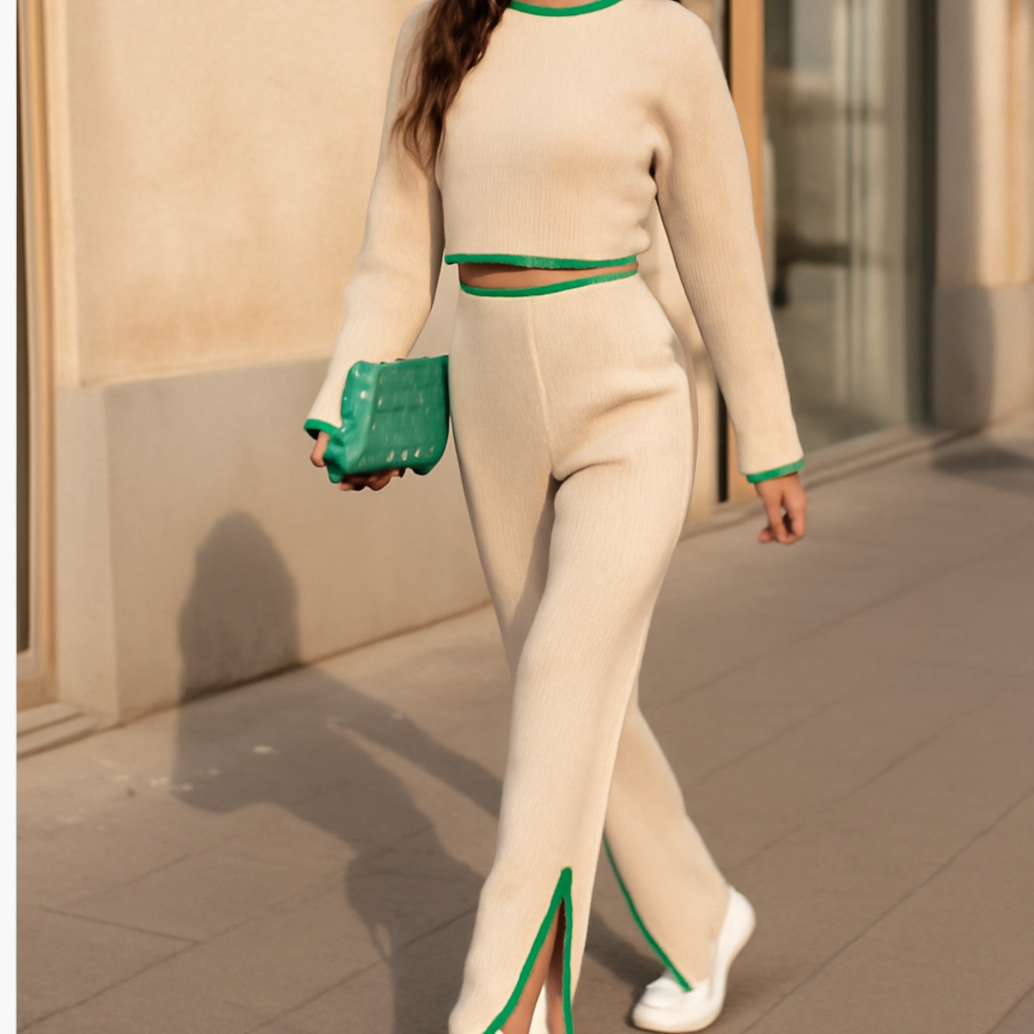 Completo da casa a coste con dettagli a contrasto, 2 pezzi Donna - - casa Complete Outfit completo completo casa contrasto coste dettagli donna Going out dress outfit set outfit sets - Concept Palermo