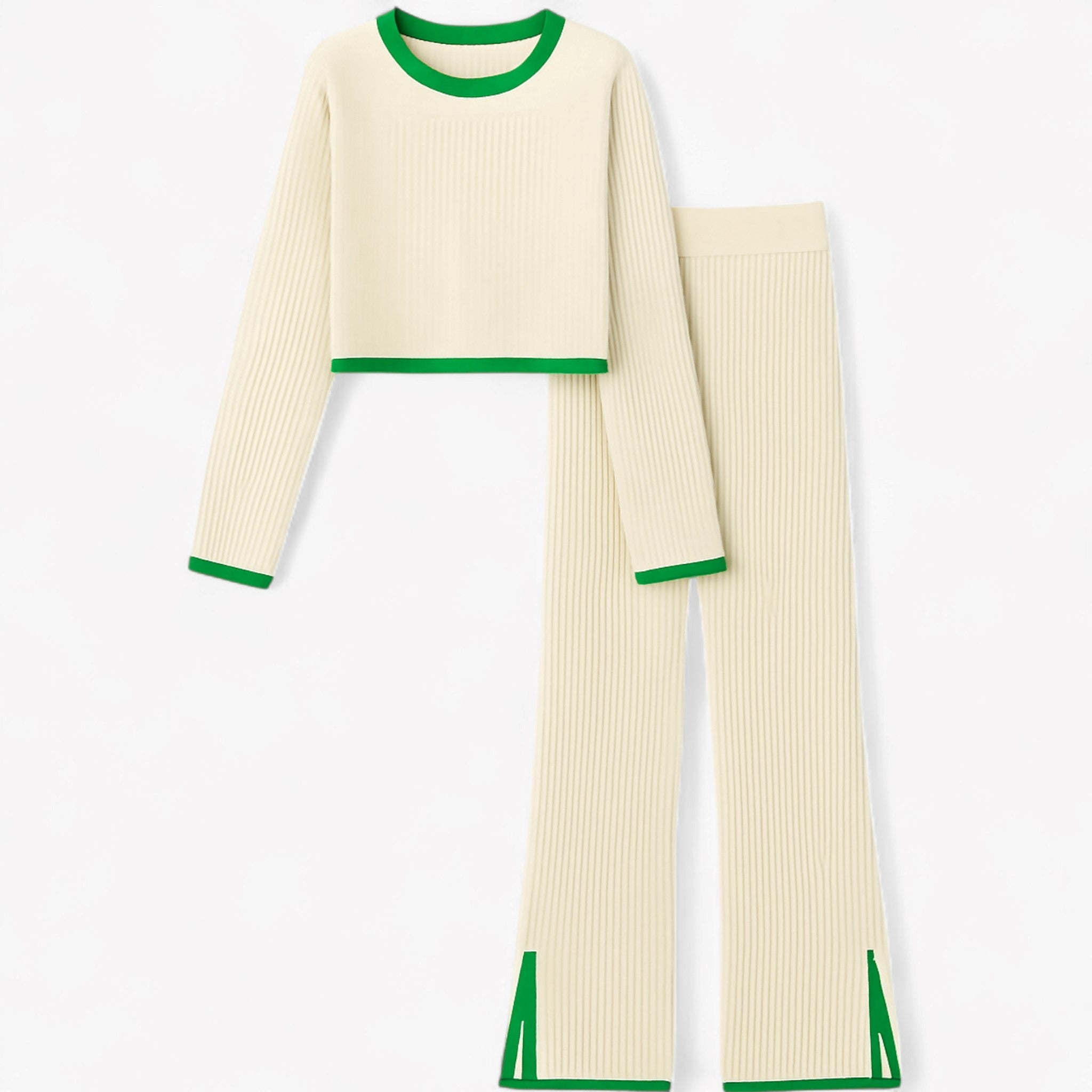 Completo da casa a coste con dettagli a contrasto, 2 pezzi Donna - Beige set - casa Complete Outfit completo completo casa contrasto coste dettagli donna Going out dress outfit set outfit sets - Concept Palermo