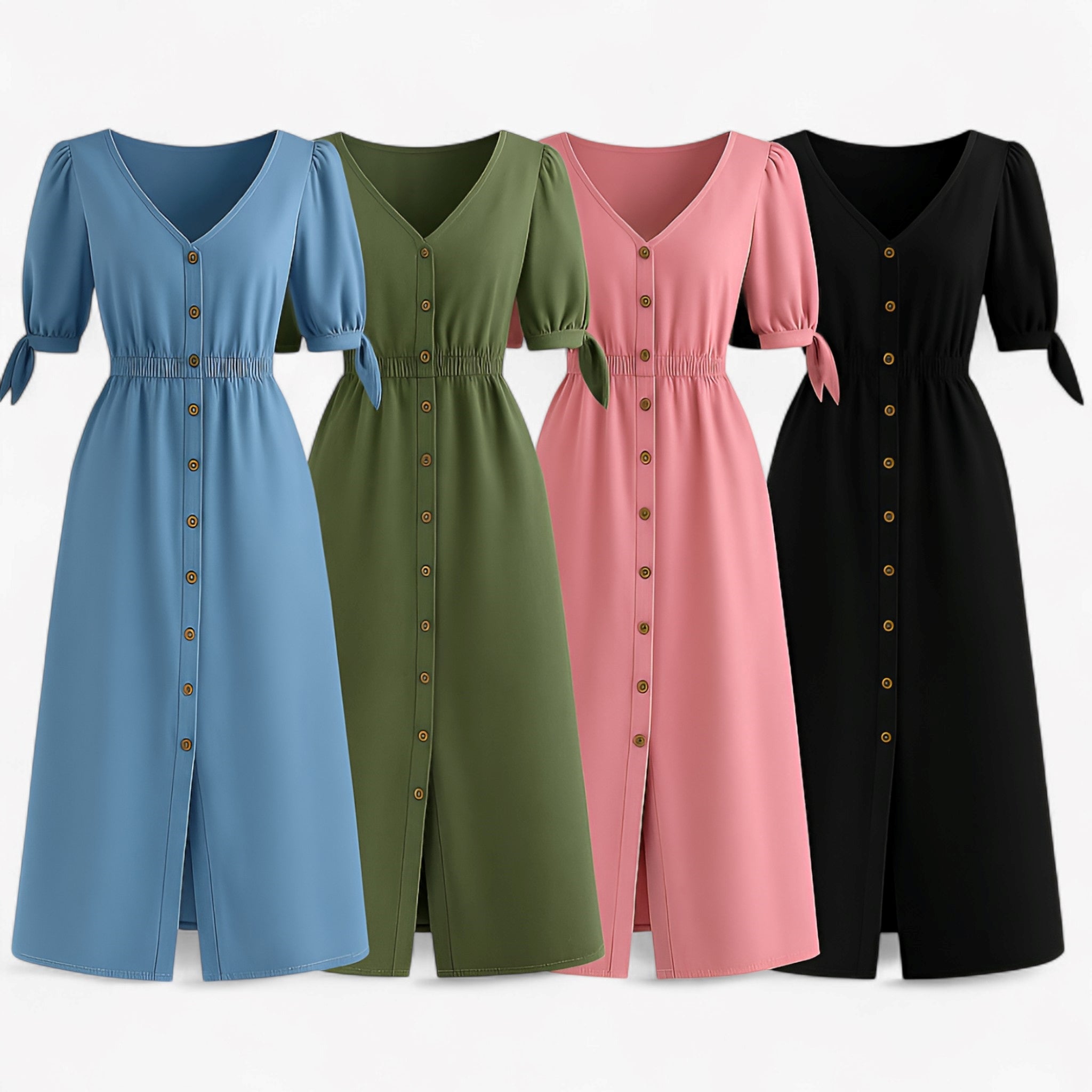 Abito midi con maniche a sbuffo e bottoni in legno Donna - - abito abito midi bottoni donna Dresses female dress Going out dress legno maniche midi - Concept Palermo
