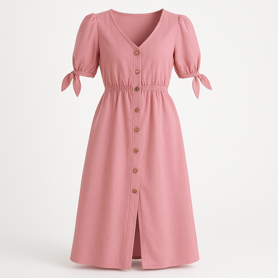 Abito midi con maniche a sbuffo e bottoni in legno Donna - - abito abito midi bottoni donna Dresses female dress Going out dress legno maniche midi - Concept Palermo