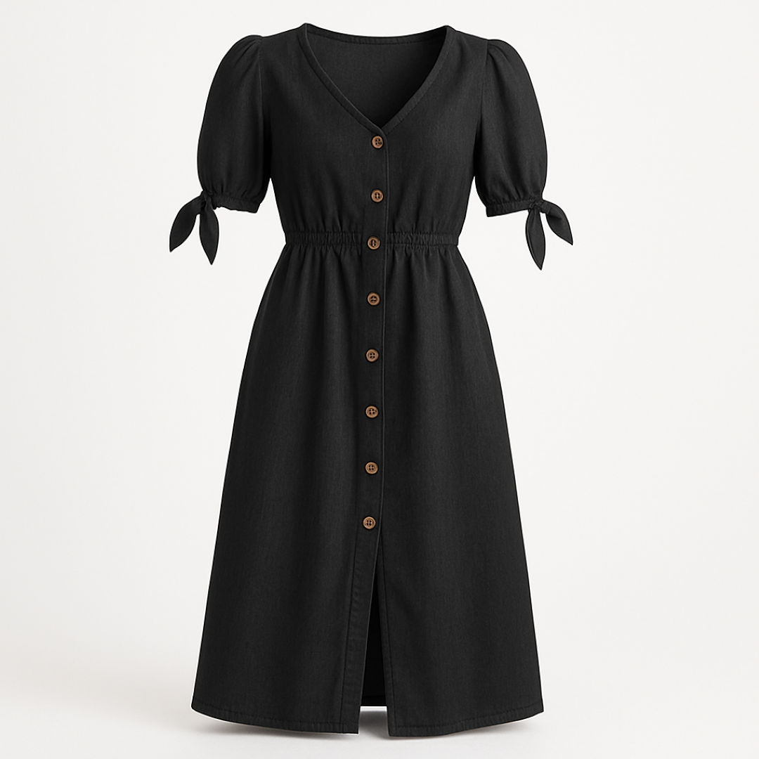 Abito midi con maniche a sbuffo e bottoni in legno Donna - - abito abito midi bottoni donna Dresses female dress Going out dress legno maniche midi - Concept Palermo