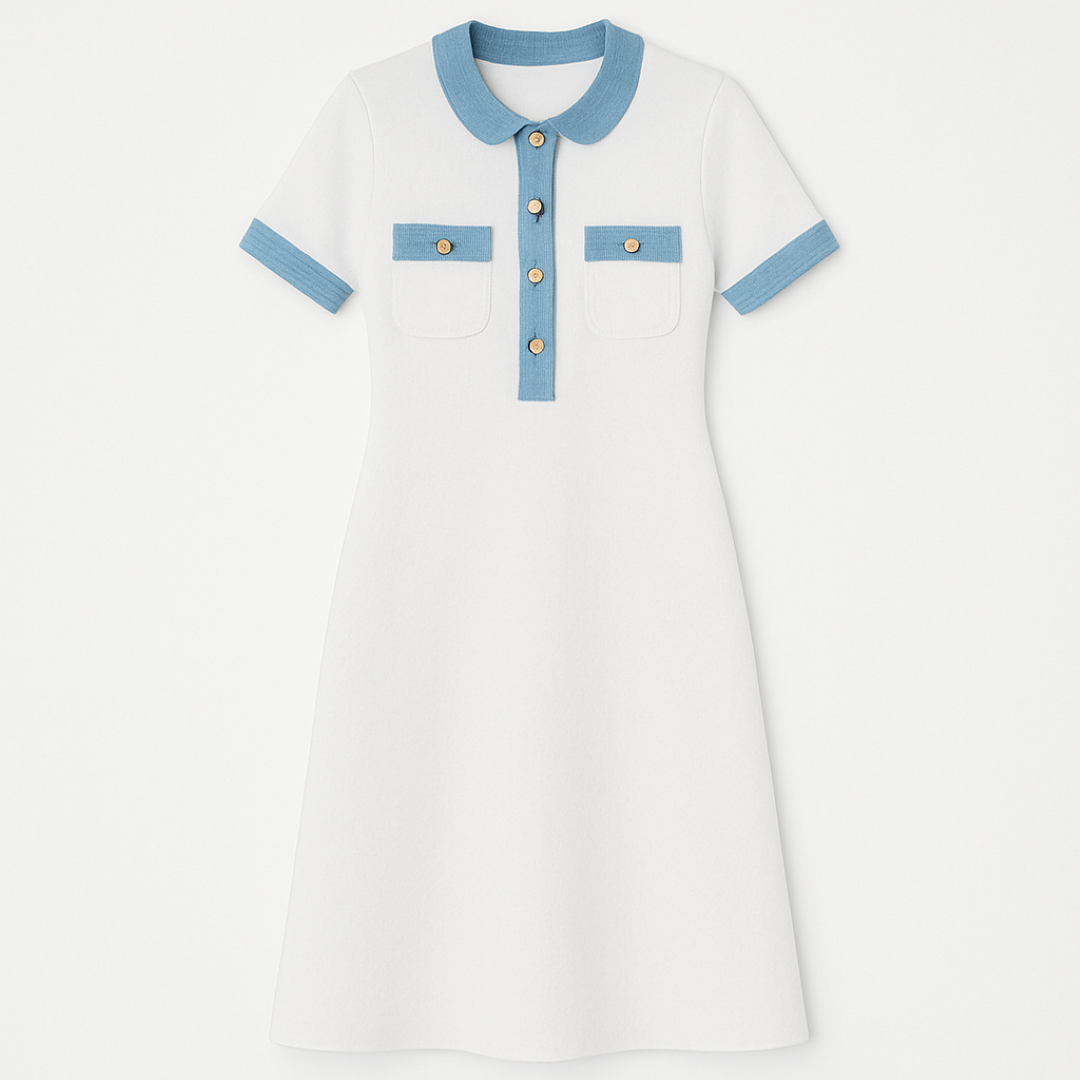 Abito lungo in maglia bianca con finiture in denim Pelle Donna - White Light Blue S - abito abito maglia bianca denim donna Dresses female dress finiture maglia Maxi Dresses - Concept Palermo