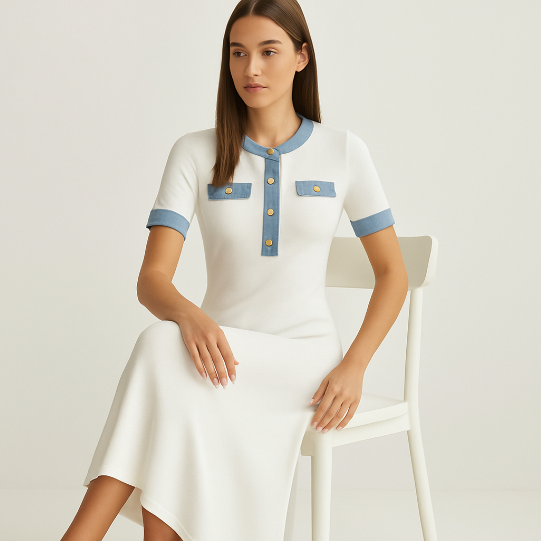 Abito lungo in maglia bianca con finiture in denim Pelle Donna - - abito abito maglia bianca denim donna Dresses female dress finiture maglia Maxi Dresses - Concept Palermo