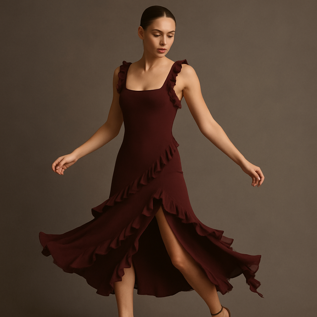 Abito midi con volant a cascata Donna - - abito abito midi cascata casual dresses donna DRESS Dresses female dress Maxi Dresses midi Mini Dresses volant - Concept Palermo