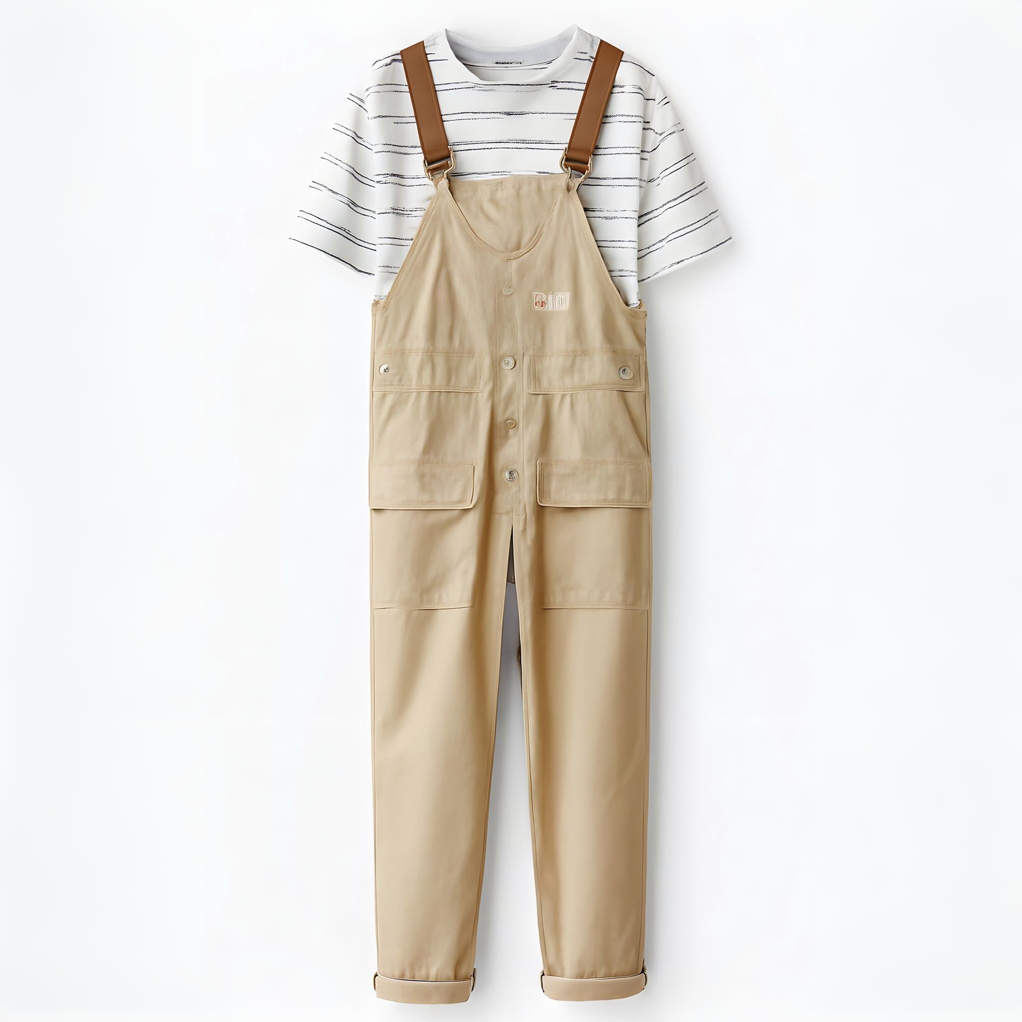 Salopette Cargo Uomo: tuta utility in cotone con vestibilità regolabile e tasche multiple - Beige - cargo jumpsuit one-pieces regolabile salopette salopette cargo uomo utility vestibilità - Concept Palermo