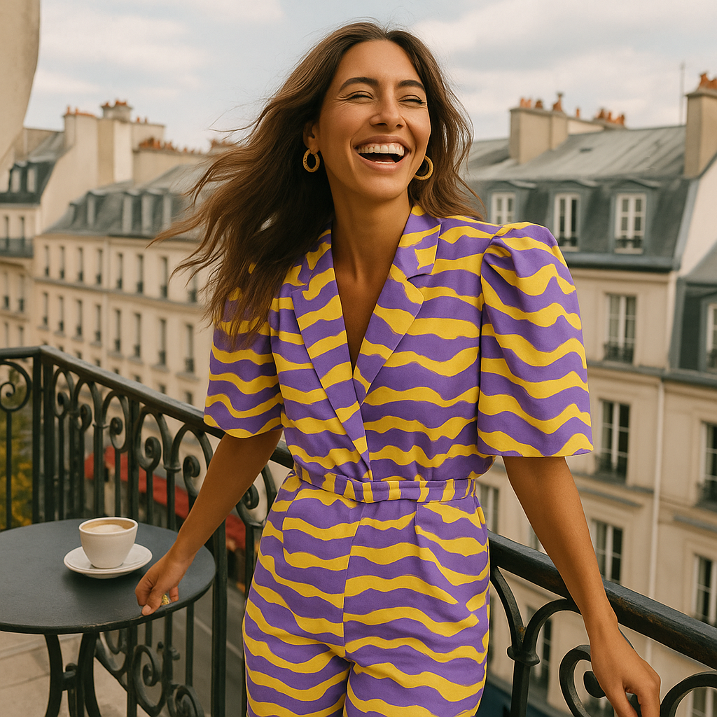 Completo Solara con maniche a sbuffo e stampa astratta viola e gialla - - astratta completo completo solara gialla maniche outfit sets sbuffo Sets solara Woman - Concept Palermo