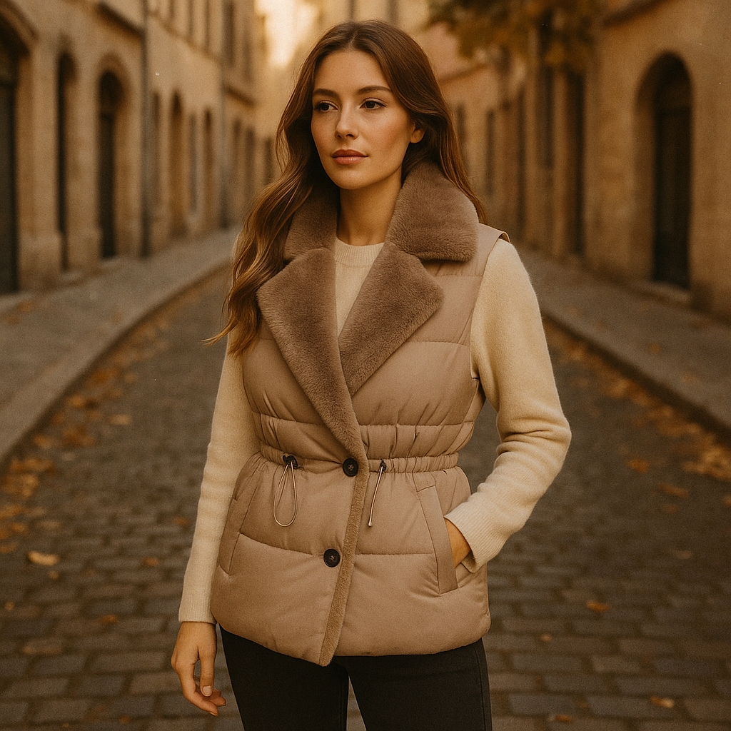Gilet imbottito con collo in pelliccia sintetica – Vita regolabile, freddo Pelle Uomo - - collo freddo gilet gilet imbottito imbottito jacket pelle pelliccia regolabile - Concept Palermo
