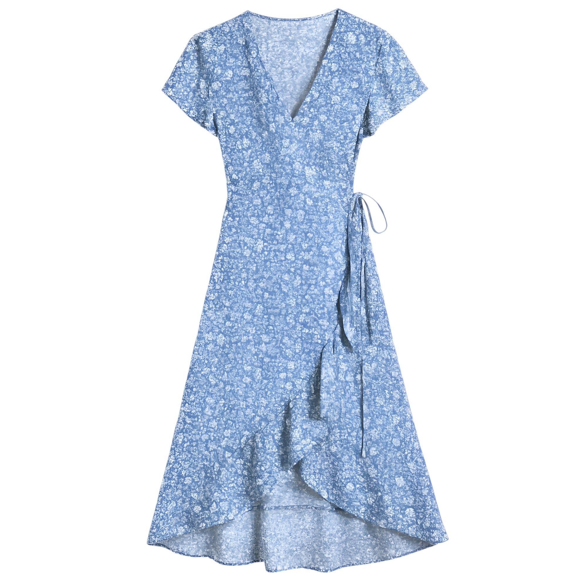 Abito Donna avvolgente con stampa floreale, in pelle sintetica, elegante e versatile - Blu - abito abito avvolgente avvolgente donna dress dresses floreale pelle stampa - Concept Palermo