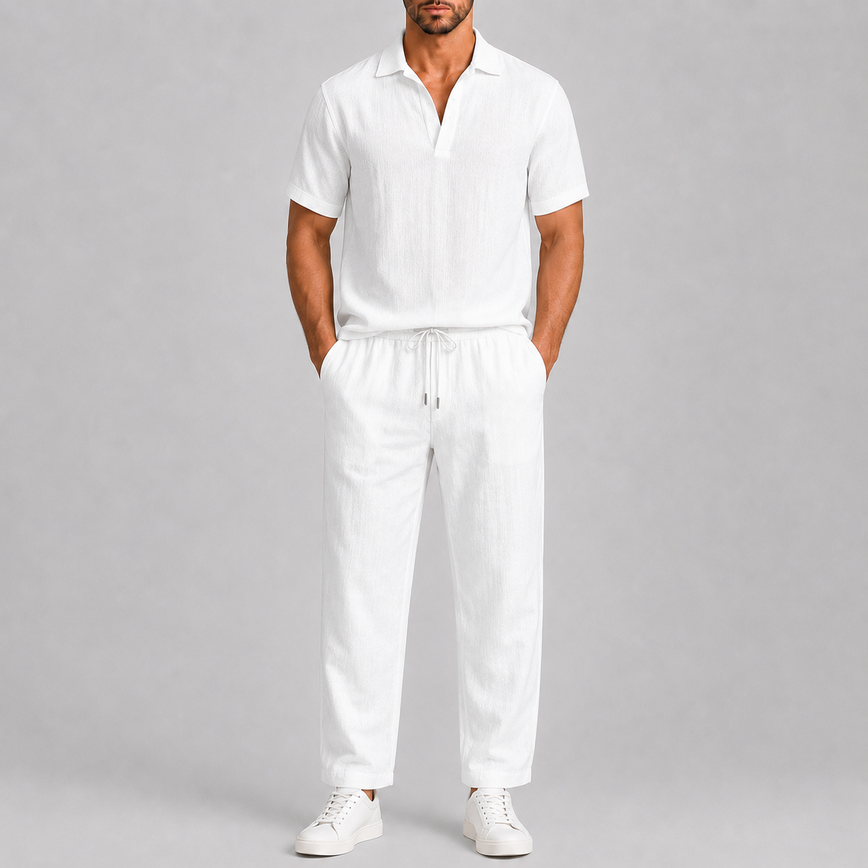 Set di Lino Bianco da Uomo - 4XL - ademend boulevard outfit broek set casual casual chic comfortabel completo estivo dagelijks gebruik elastische taille heren mode heren set lente zomer lichtgewicht linnen look linnen set luchtig lunelle minimalistisch set lino uomo smart casual stijlvol top en broek set trekkoord vakantie stijl veelzijdig witte linnen set witte set zomers zomerset - Concept Palermo