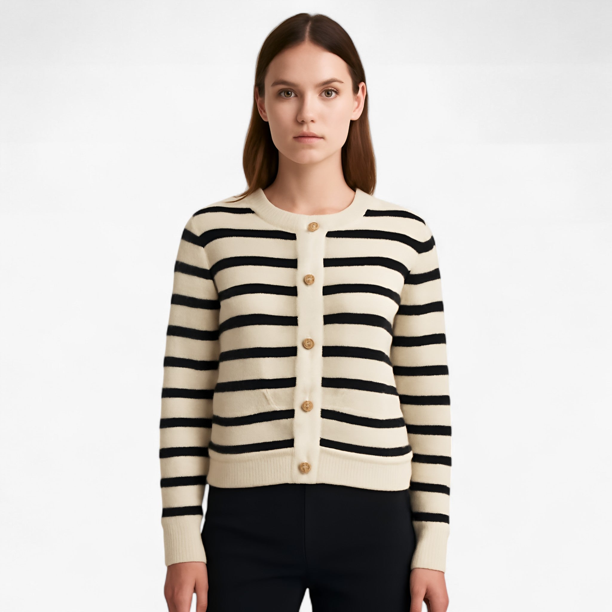 Cardigan classico a righe Comfort senza tempo con dettagli chic Pelle - - cardigan cardigan righe chic comfort dettagli jacket pelle righe tempo - Concept Palermo