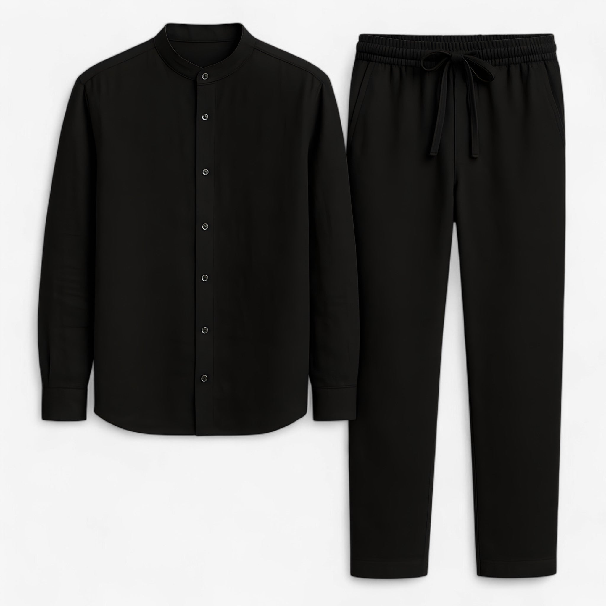 Completo due pezzi in lino - Texture morbida, vestibilità comoda Pelle Uomo - Nero - comoda completo completo pezzi ensemble en lin entretien facile lin de haute qualité lino mode estivale morbida outfit sets pelle pezzi style décontracté taille confortable tenue confortable vêtements d'été pour hommes vêtements légers vêtements respirants - Concept Palermo