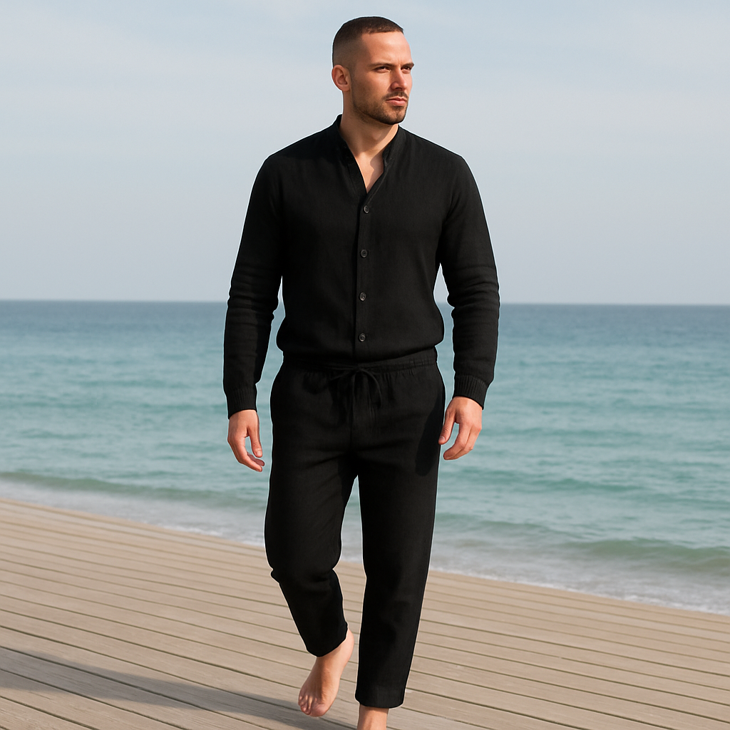 Completo due pezzi in lino - Texture morbida, vestibilità comoda Pelle Uomo - - comoda completo completo pezzi ensemble en lin entretien facile lin de haute qualité lino mode estivale morbida outfit sets pelle pezzi style décontracté taille confortable tenue confortable vêtements d'été pour hommes vêtements légers vêtements respirants - Concept Palermo