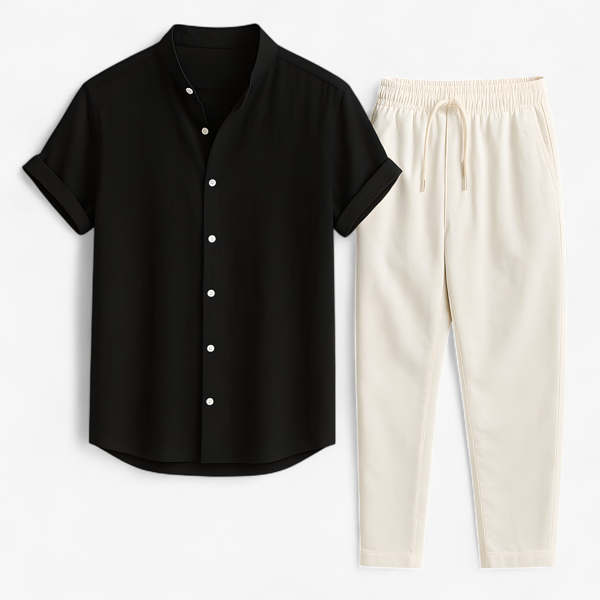 Camicia e pantaloni in lino dal taglio rilassato – Raffinatezza traspirante Uomo - - Basic beige bestsellers camicia camicia pantaloni lino man oud outfit sets pantaloni raffinatezza rilassato Solid Summer taglio - Concept Palermo