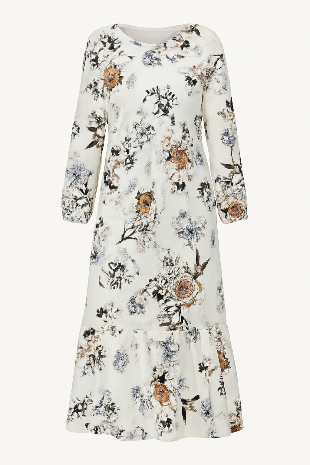 Abito Lungo Floreale Donna in Lino Boho Chic, Maniche Lunghe, Estivo - Bianco Floreale 1 - abito abito floreale casual dresses DRESS Dresses eleganza female dress floreale lino lunghe maniche Maxi Dresses - Concept Palermo