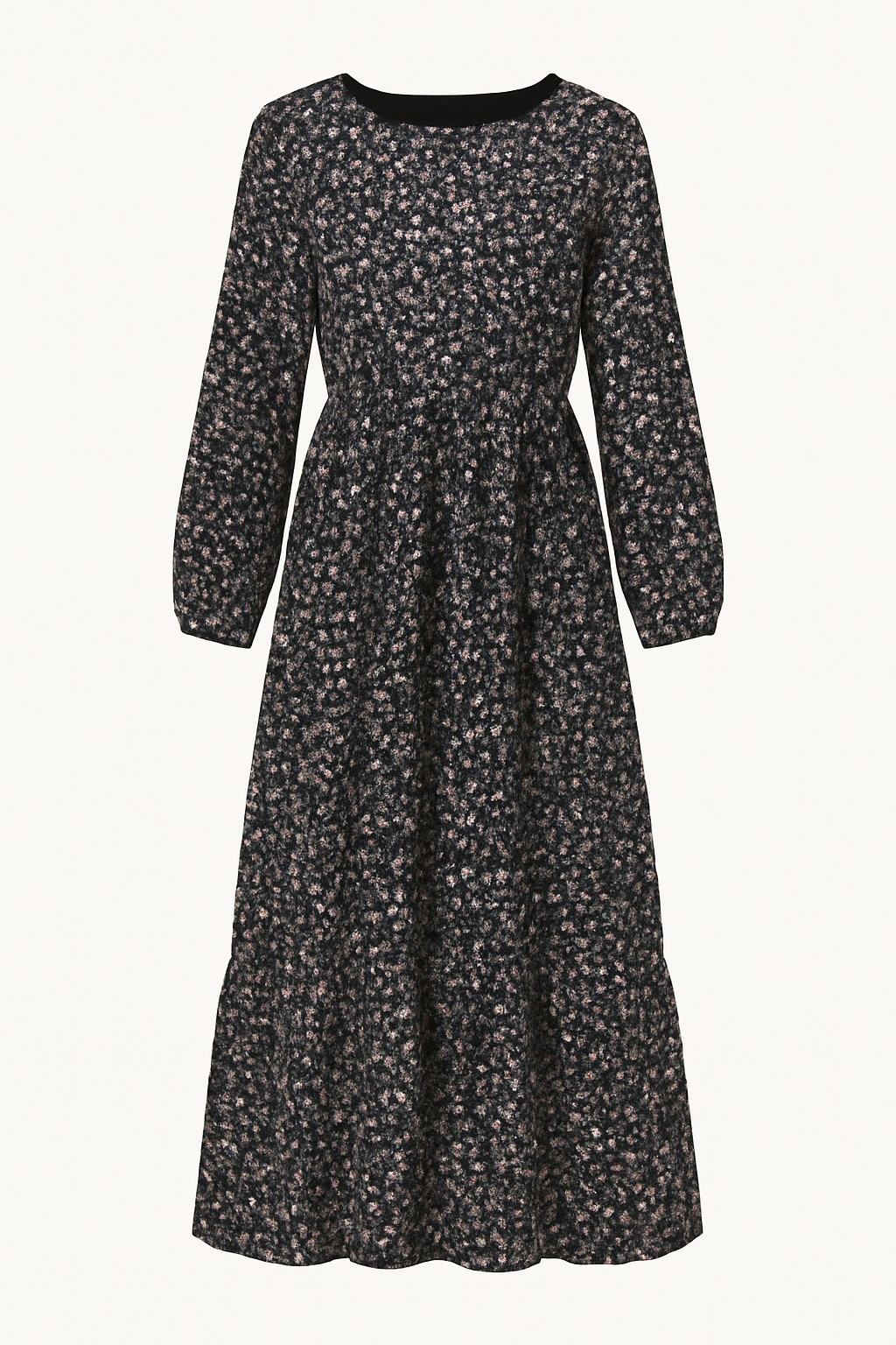 Abito Lungo Floreale Donna in Lino Boho Chic, Maniche Lunghe, Estivo - Floreale nero 3 - abito abito floreale casual dresses DRESS Dresses eleganza female dress floreale lino lunghe maniche Maxi Dresses - Concept Palermo