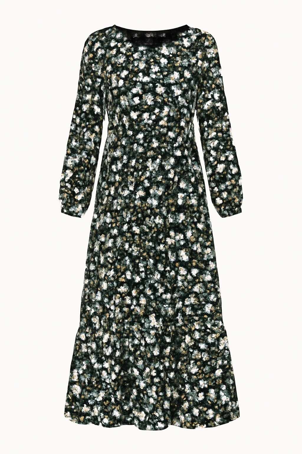 Abito Lungo Floreale Donna in Lino Boho Chic, Maniche Lunghe, Estivo - Botanico nero - abito abito floreale casual dresses DRESS Dresses eleganza female dress floreale lino lunghe maniche Maxi Dresses - Concept Palermo