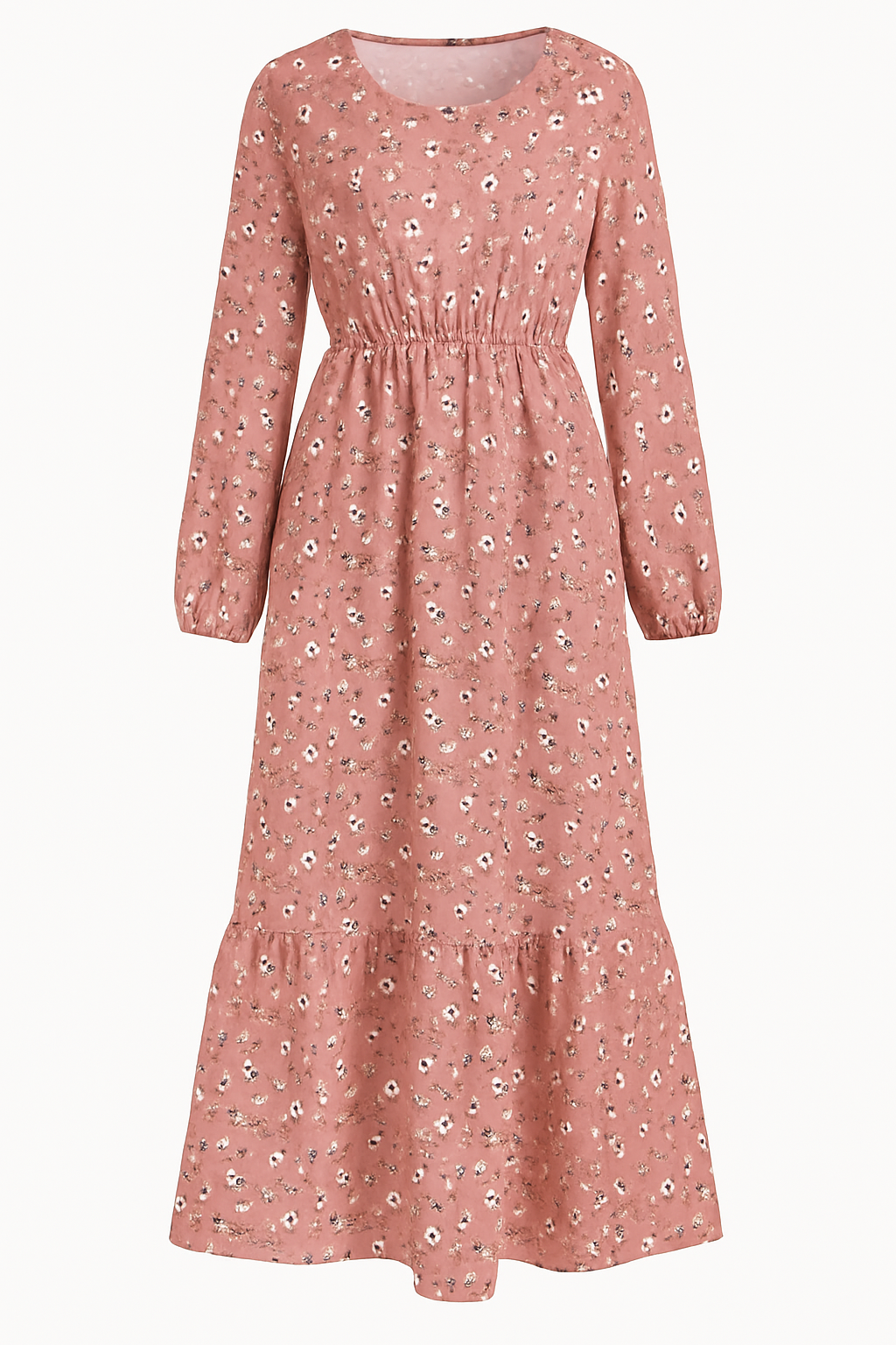 Abito Lungo Floreale Donna in Lino Boho Chic, Maniche Lunghe, Estivo - Floreale rosa - abito abito floreale casual dresses DRESS Dresses eleganza female dress floreale lino lunghe maniche Maxi Dresses - Concept Palermo