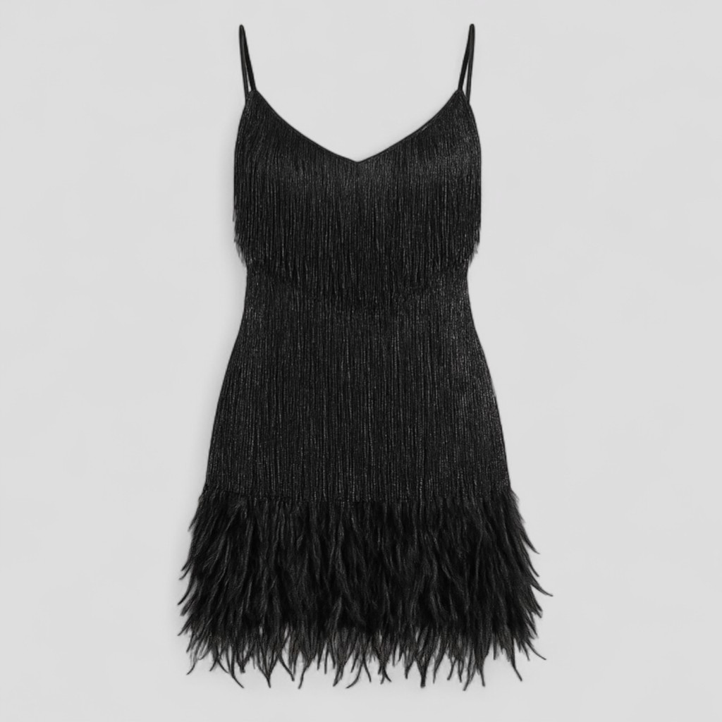 Abito da Cocktail Elegante per Donna, Vestito da Sera Formale in Raso Nero, Taglie S-XL - Nero - abito abito cocktail abito da cocktail abito da sera abito elegante abito per eventi speciali cocktail cocktail dress donna dresses moda femminile paillettes brillanti stile glamour vestito con dettagli in piume vestito per feste - Concept Palermo