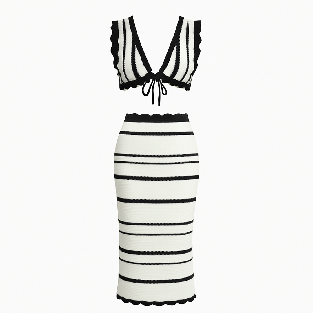 Set all'uncinetto a righe – Fascino senza sforzo in punti monocromatici Uomo - Bianco con strisce nero - Backless Dresses casual dresses DRESS Dresses fascino female dress Going out dress Maxi Dresses midi dresses monocromatici punti righe sforzo uncinetto uncinetto righe - Concept Palermo