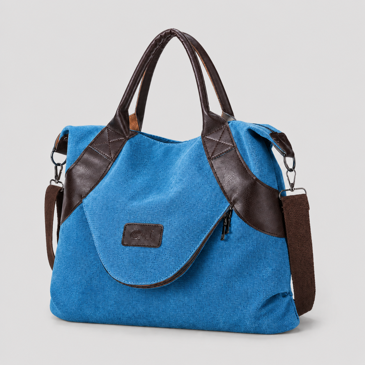 Borsa Shopper Donna Grande in Tela con Tasche, Spaziosa, per Spiaggia e Viaggio - Blu Azzurro Vivo - Bags borsa borsa tela donna new_for_google_may tasca tela - Concept Palermo
