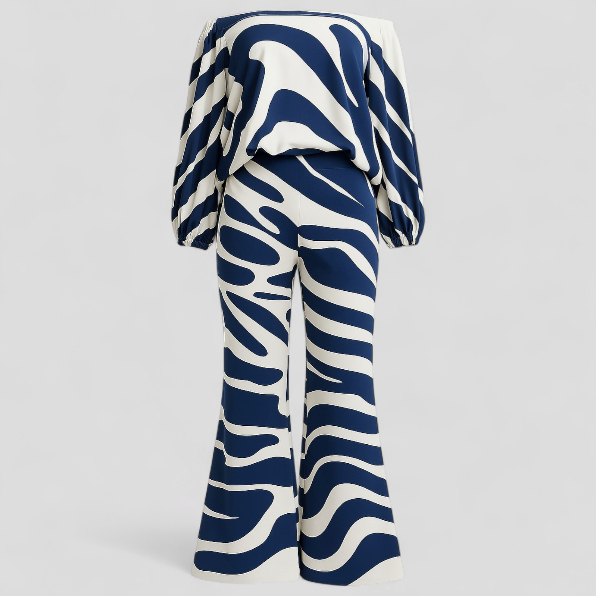 Completo Donna Floreale Spalle Scoperte a Gamba Larga - Stampa Vibrante, Vestibilità Fluida - Blu - Bestseller completo completo gamba fiori fluida gamba larga outfit sets pelle Sets Woman - Concept Palermo