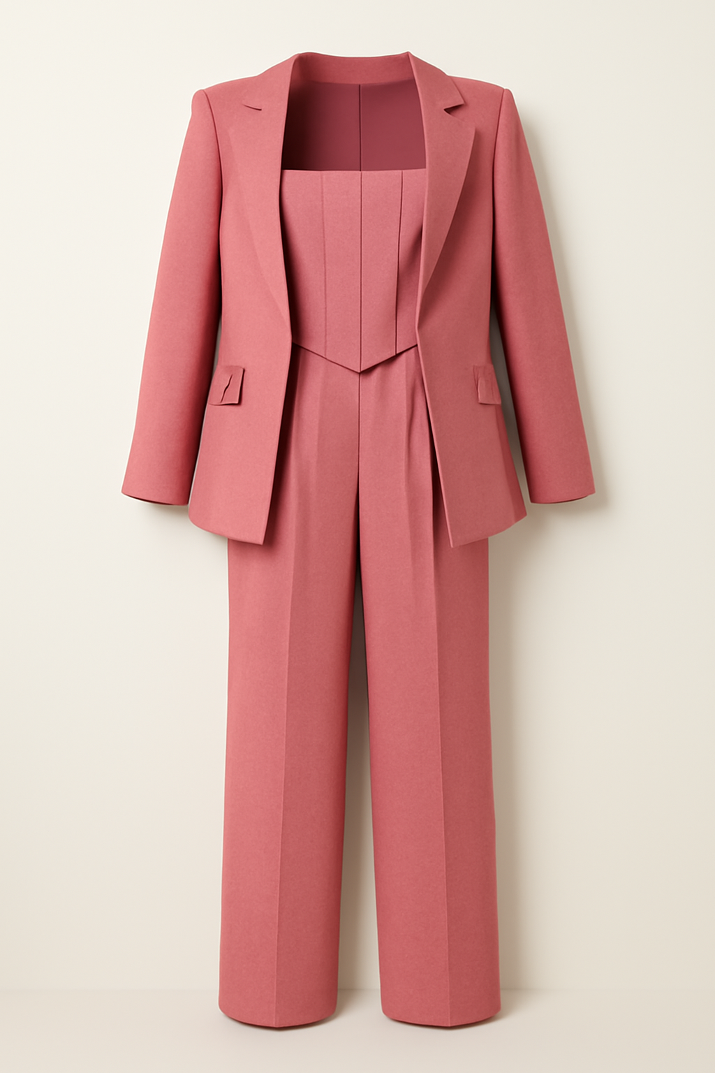 Tuta Elegante Donna a Spina di Pesce su Misura con Blazer Coordinato - Rosa - blazer donna jumpsuit misura outfit sets pesce spina suits and pants tuta tuta spina woman - Concept Palermo