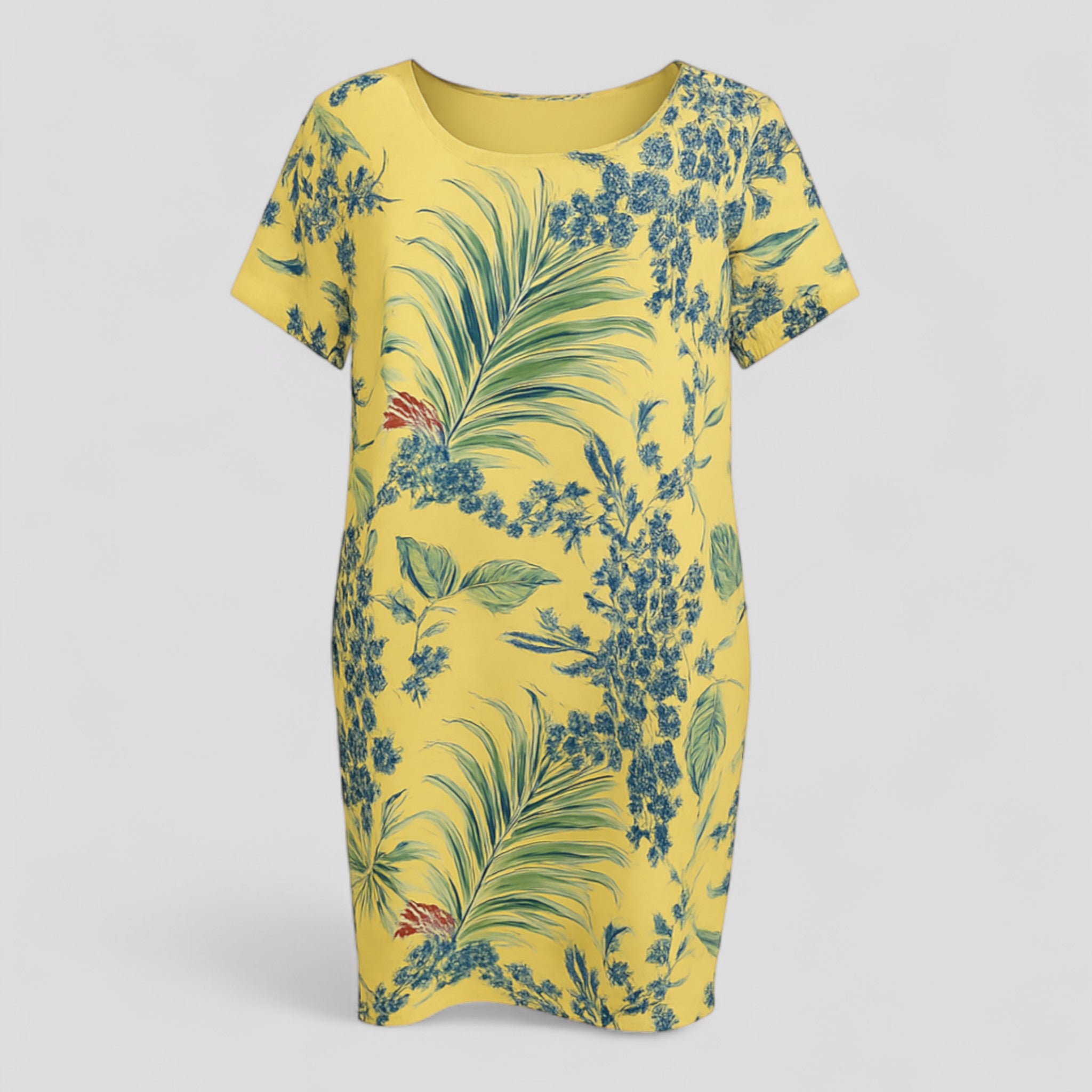 Vestito Estivo Donna Floreale in Cotone Leggero - Abito Casual Elegante Comodo - Giallo - abbigliamento comodo abito abito casual abito con stampa abito donna abito versatile casual donna dresses moda femminile naturale stampa stile informale tessuto traspirante vestibilità ampia vestito estivo - Concept Palermo