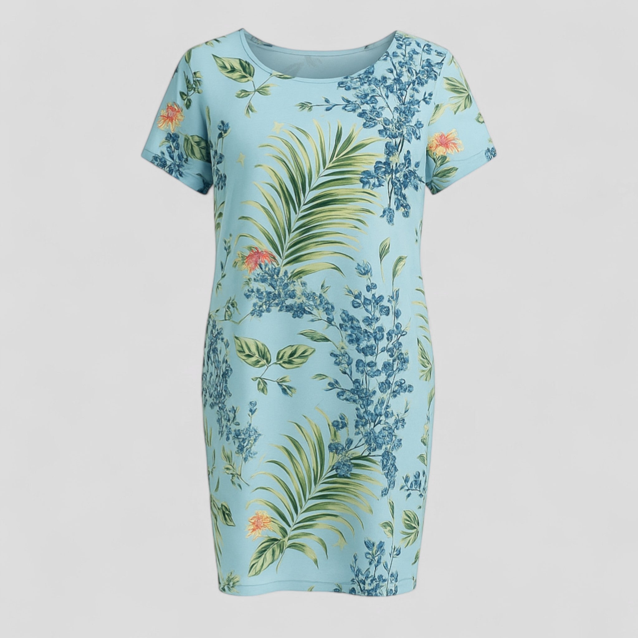 Vestito Estivo Donna Floreale in Cotone Leggero - Abito Casual Elegante Comodo - Azzurro - abbigliamento comodo abito abito casual abito con stampa abito donna abito versatile casual donna dresses moda femminile naturale stampa stile informale tessuto traspirante vestibilità ampia vestito estivo - Concept Palermo