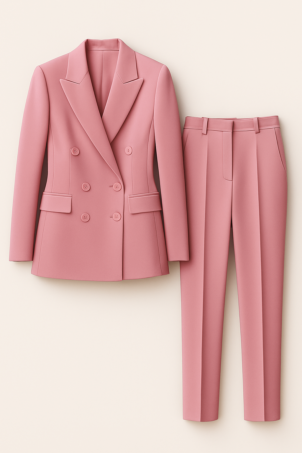Tailleur Donna Slim Fit Doppiopetto Elegante con Blazer e Pantaloni per Ufficio - Rosa S - blazer blazer doppiopetto donna doppiopetto outfit sets pantaloni slim suits and pants - Concept Palermo