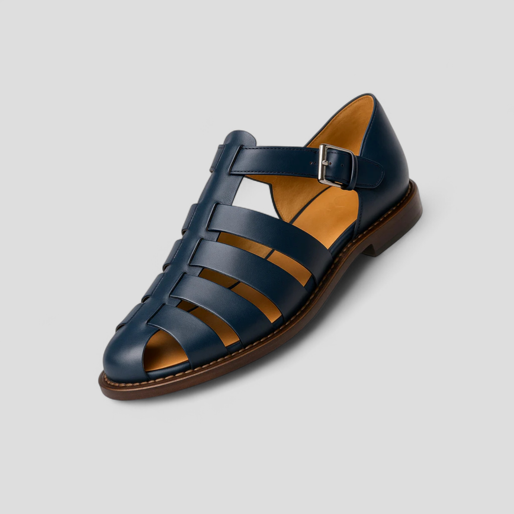 Sandali Uomo Classici Neri in Vera Pelle, Comodi con Fibbia Regolabile e Traspiranti - Blu scuro - BESTSELLER Bestsellers classici estivi fashion sandals fibbia pelle sandali sandali estivi sandals uomo - Concept Palermo
