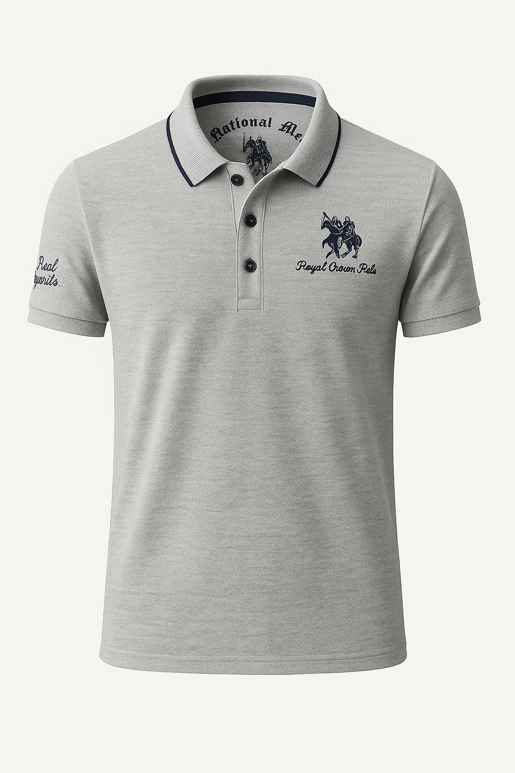 Polo Uomo Ricamata in Cotone Piqué a Contrasto - Vestibilità Regular, Vari Colori - Grigio - contrasto dettagli men's polo men's polo shirt men's top clothes polo polo dettagli ricamati shirts & polos Shirts und Polos uomo - Concept Palermo