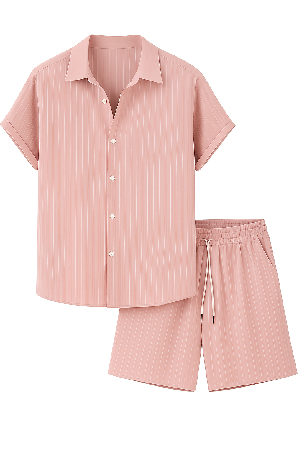 Completo Estivo in Tessuto Rigato con Camicia e Pantaloni Coordinati Pelle Uomo - Rosa - camicia completo completo estivo coordinati estivo mansuit outfit sets pantaloni pelle suits suits and pants - Concept Palermo