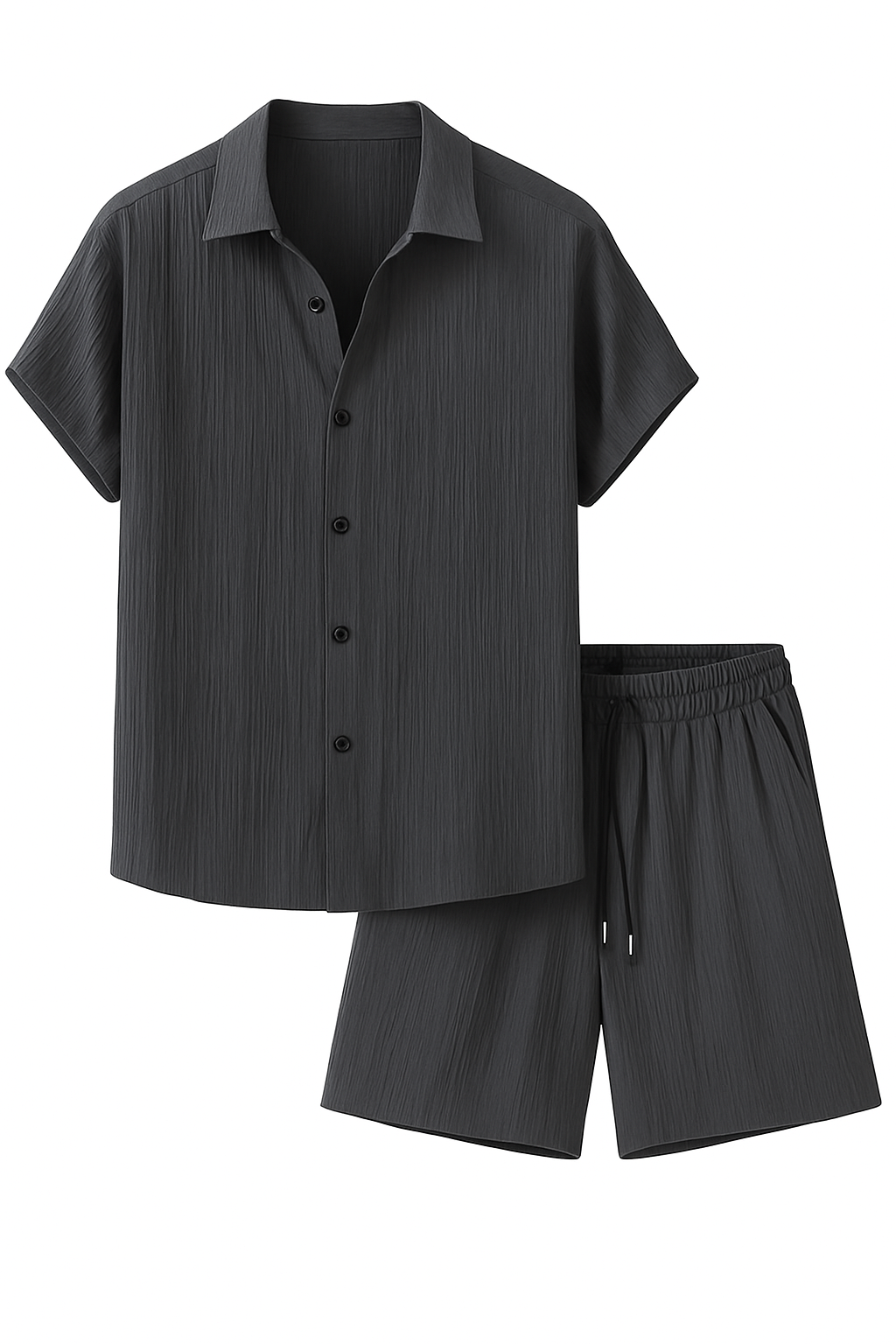 Completo Estivo in Tessuto Rigato con Camicia e Pantaloni Coordinati Pelle Uomo - Grigio scuro - camicia completo completo estivo coordinati estivo mansuit outfit sets pantaloni pelle suits suits and pants - Concept Palermo