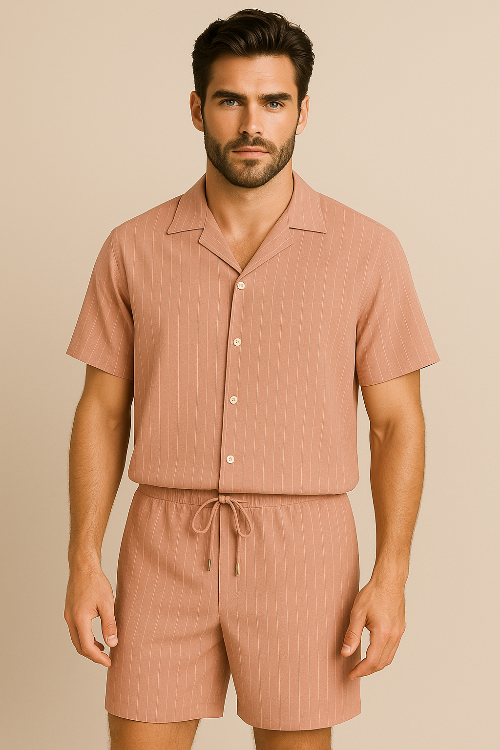 Completo Estivo in Tessuto Rigato con Camicia e Pantaloni Coordinati Pelle Uomo - - camicia completo completo estivo coordinati estivo mansuit outfit sets pantaloni pelle suits suits and pants - Concept Palermo