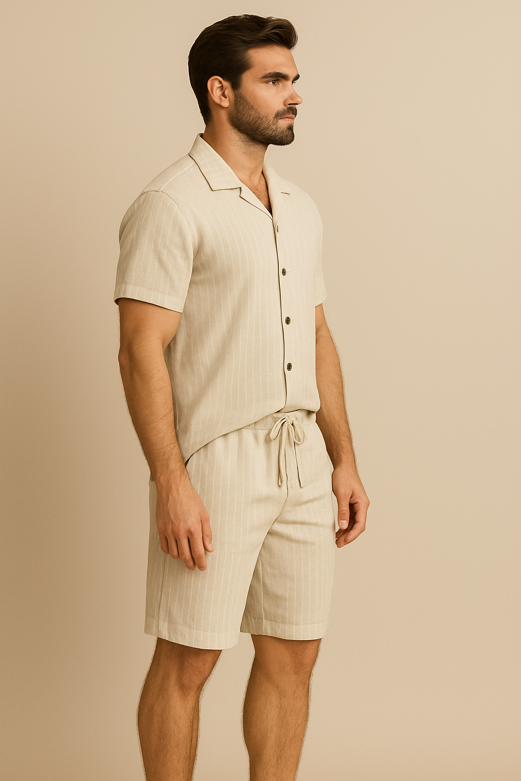 Completo Estivo in Tessuto Rigato con Camicia e Pantaloni Coordinati Pelle Uomo - - camicia completo completo estivo coordinati estivo mansuit outfit sets pantaloni pelle suits suits and pants - Concept Palermo