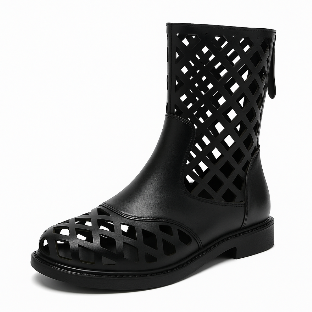 Stivali a metà polpaccio in vera pelle con zeppa e taglio moderno - Nera - BOOTS Boots & Shoes metà pelle polpaccio shoes stivali stivali metà taglio vera - Concept Palermo