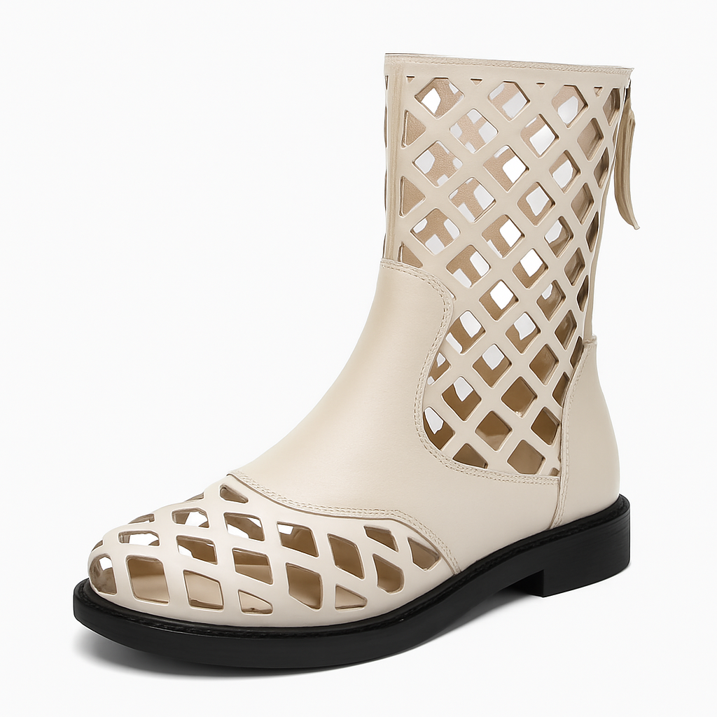 Stivali a metà polpaccio in vera pelle con zeppa e taglio moderno - Beige - BOOTS Boots & Shoes metà pelle polpaccio shoes stivali stivali metà taglio vera - Concept Palermo