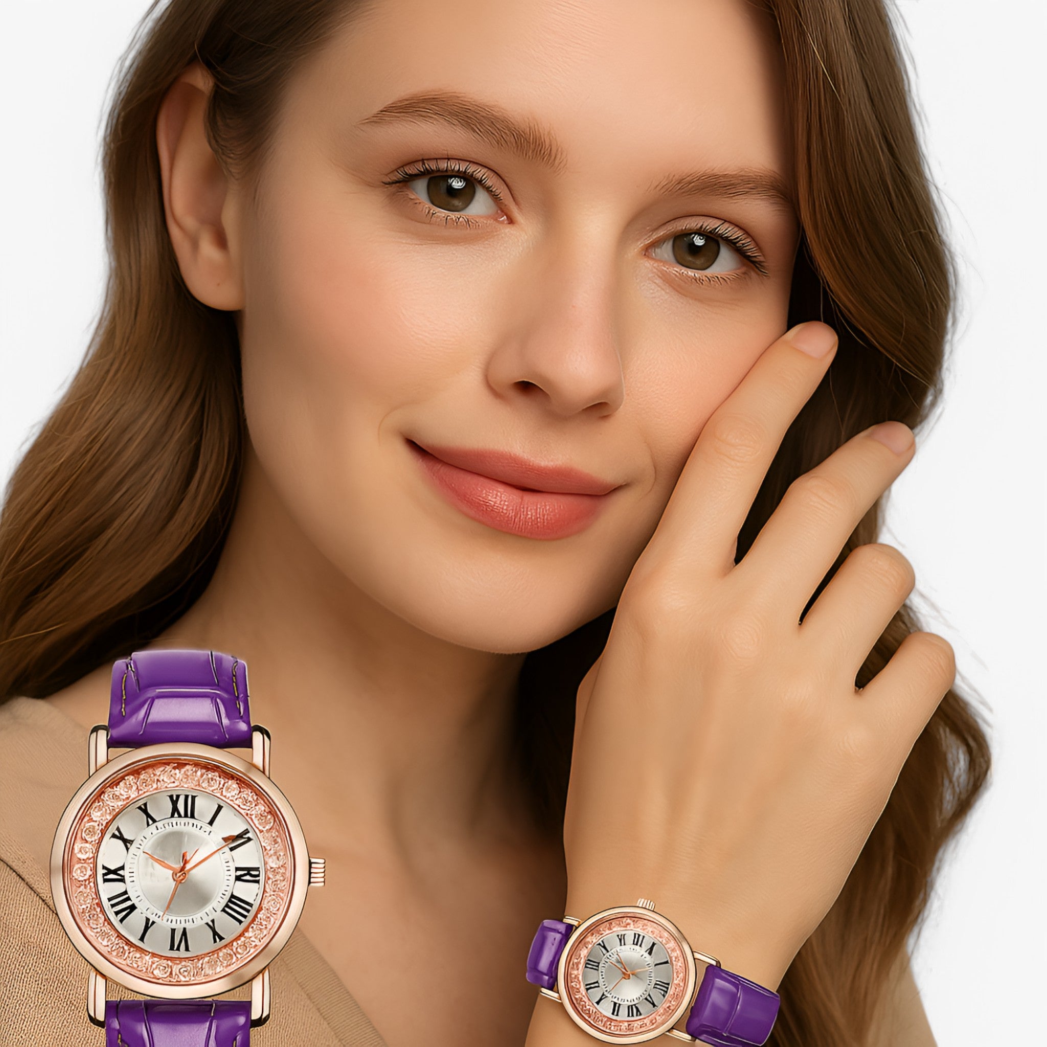 Orologio da donna in pelle con quadrante decorato da strass brillanti - - accessoires brillanti decorato donna horloges orologio orologio donna pelle quadrante strass watches - Concept Palermo
