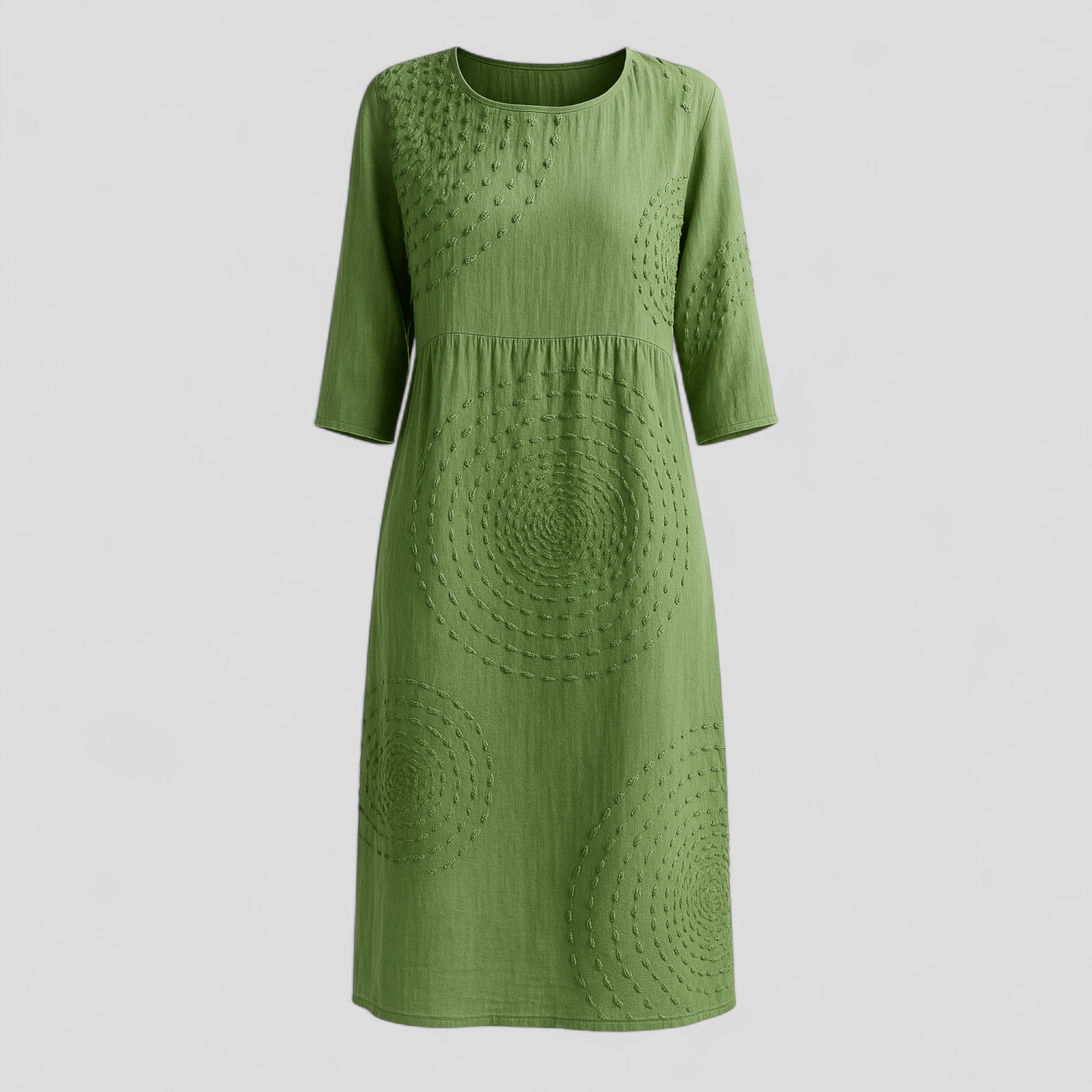 Abito Estivo Donna Floreale in Lino Leggero, Taglie S-XL - Verde chiaro - abito abito donna abito estivo donna dresses elegante estivo ideale per ogni occasione look vacanziero maniche al gomito scollo rotondo stile casual taglie disponibili tessuto leggero texture delicata versatile - Concept Palermo