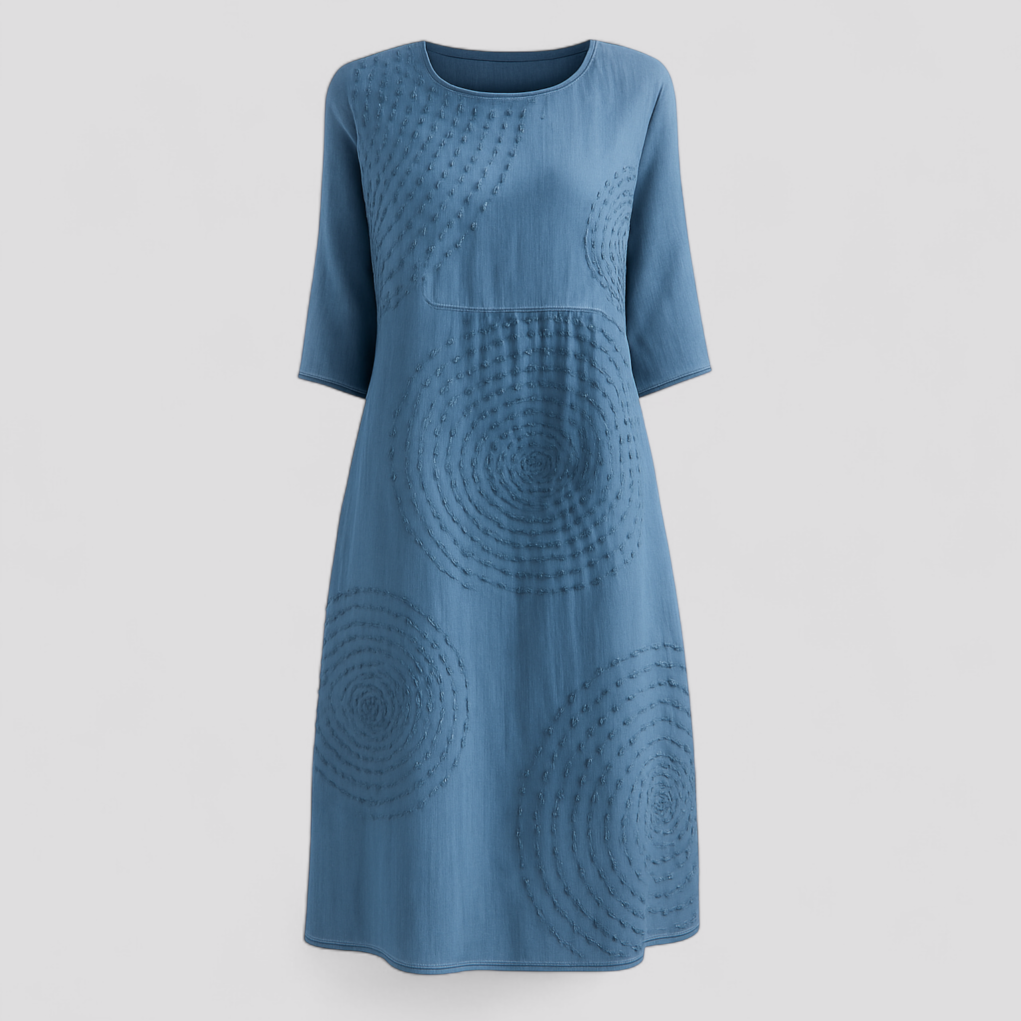 Abito Estivo Donna Floreale in Lino Leggero, Taglie S-XL - Azzuro - abito abito donna abito estivo donna dresses elegante estivo ideale per ogni occasione look vacanziero maniche al gomito scollo rotondo stile casual taglie disponibili tessuto leggero texture delicata versatile - Concept Palermo