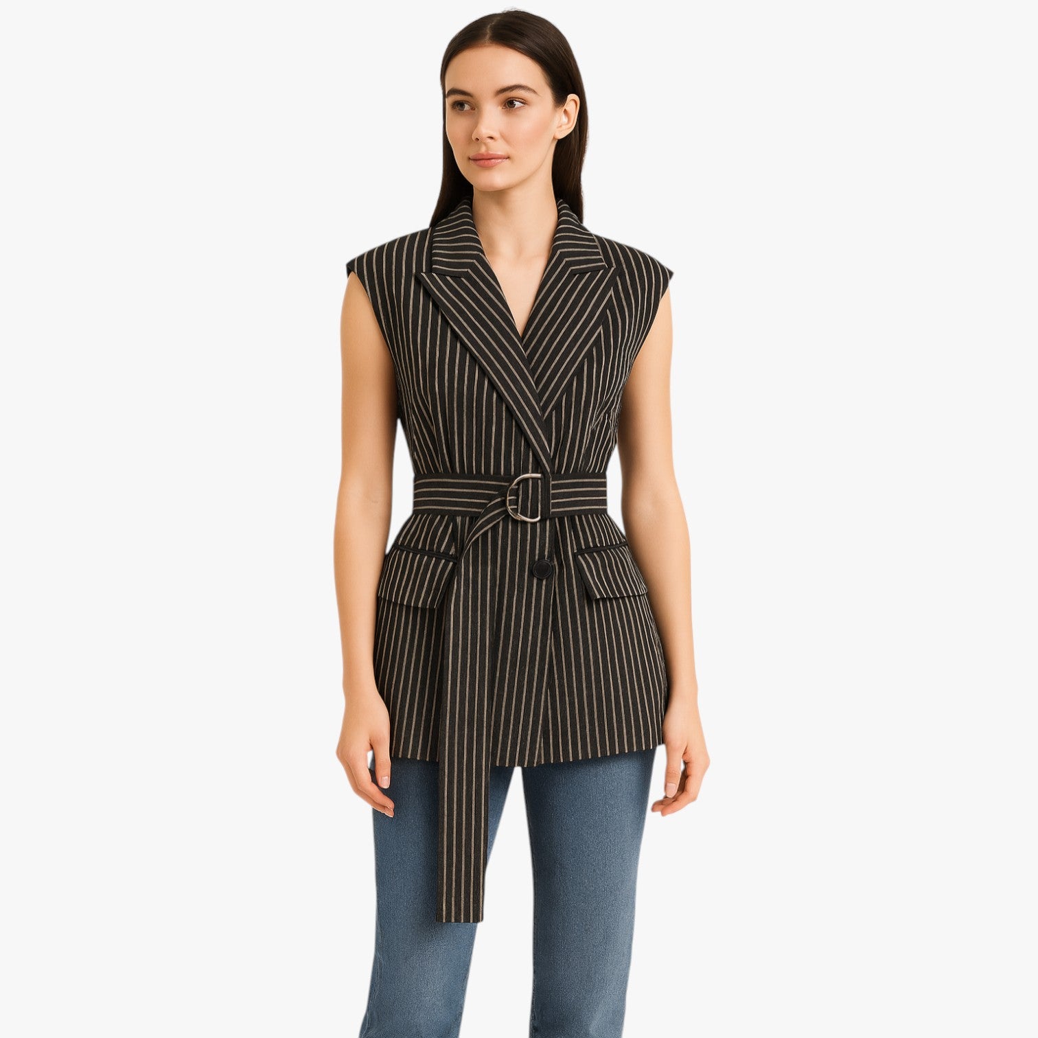 Gilet lungo a righe con cintura in misto cotone Uomo - - cintura clothes cotone gilet gilet righe misto outerwear regular righe sleeveless slight stretch uomo vests women women clothes women's clothes women's top clothes - Concept Palermo