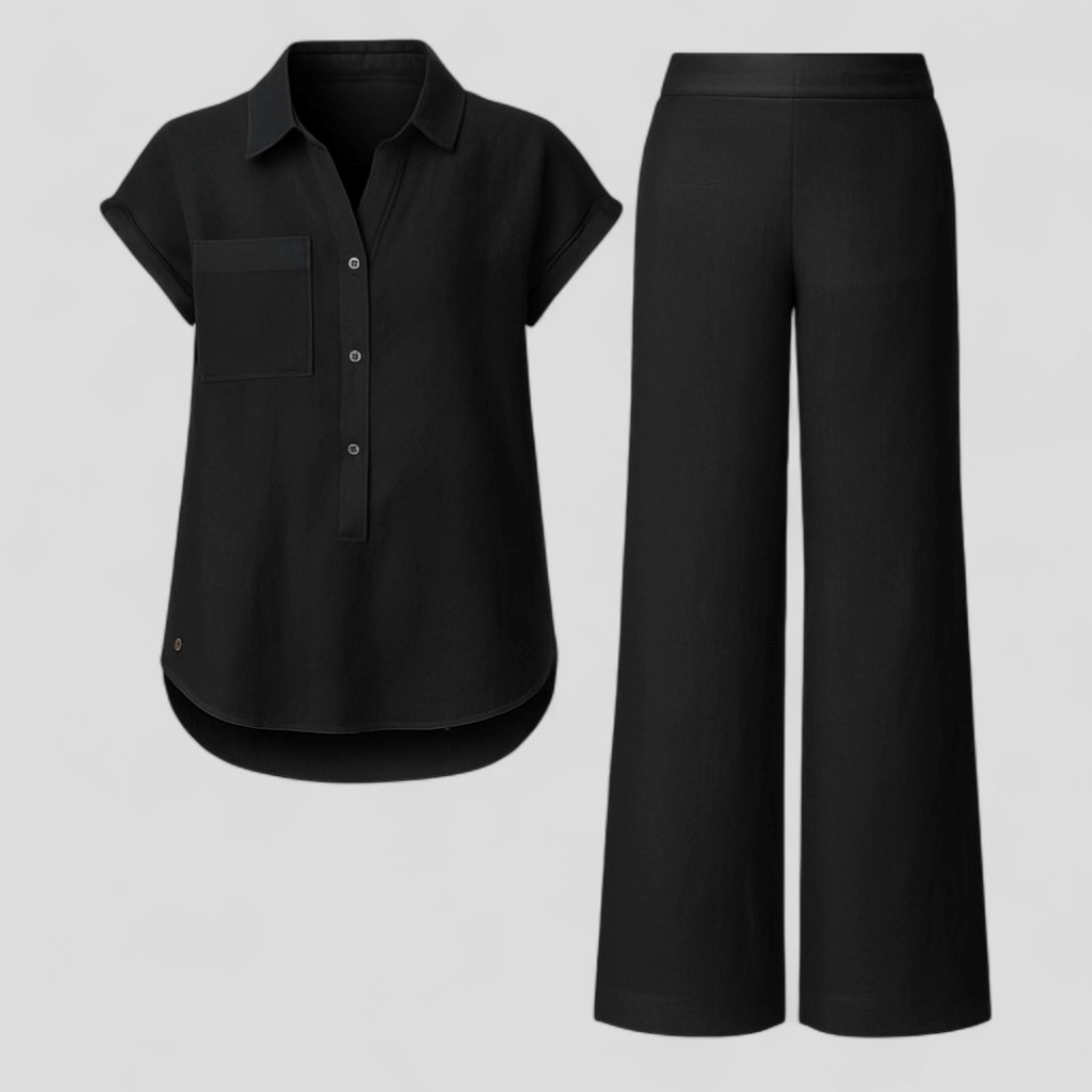 Completo Donna Estivo in Poliestere - Nero - Abbigliamento Donna Comodo e Traspirante completo completo donna Completo Estivo Completo in Lino Cura Facile Design Elegante donna estivo Moda Estate Outfit Estivo outfit sets poliestere Style Casual Vacanze Estive - Concept Palermo