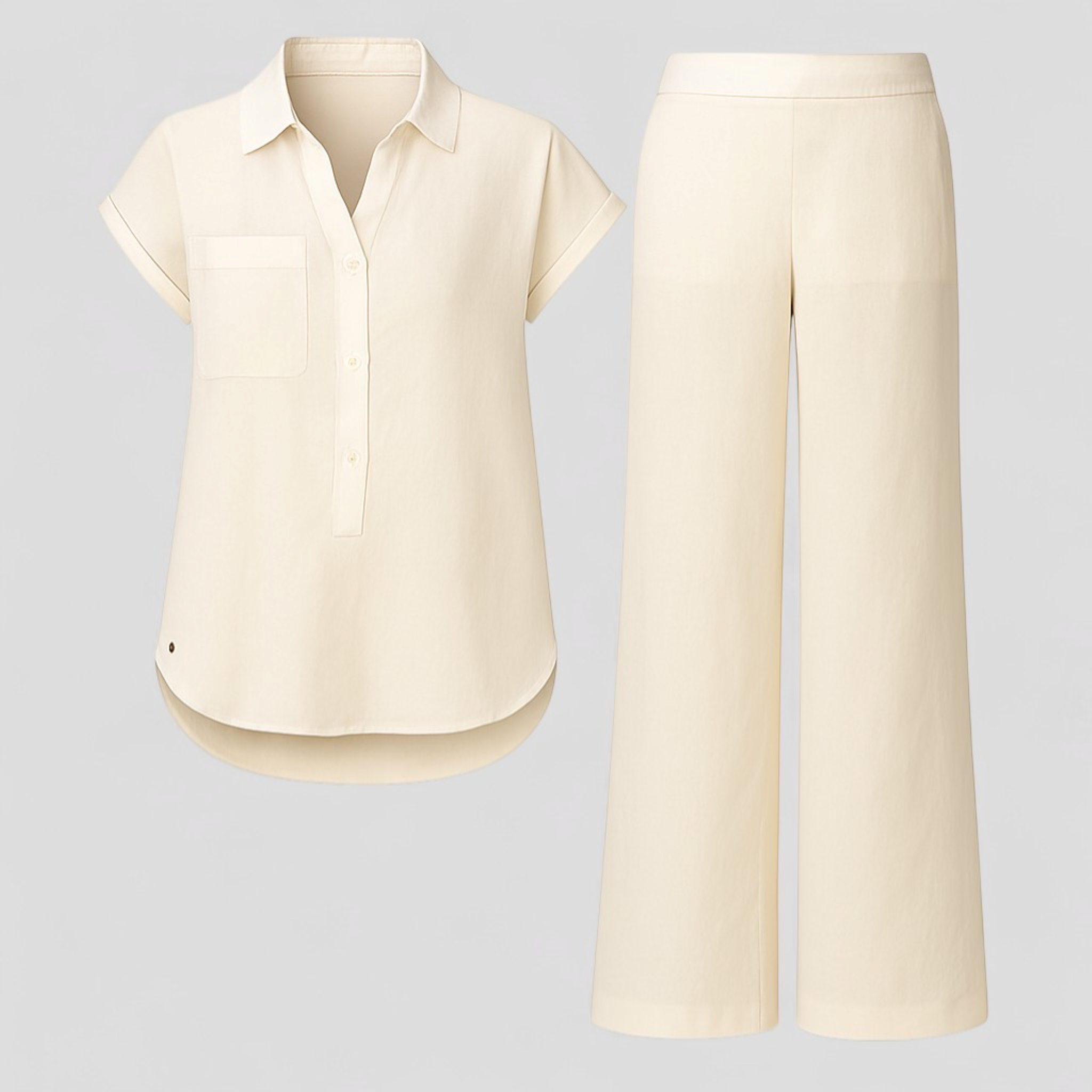 Completo Donna Estivo in Poliestere - Beige - Abbigliamento Donna Comodo e Traspirante completo completo donna Completo Estivo Completo in Lino Cura Facile Design Elegante donna estivo Moda Estate Outfit Estivo outfit sets poliestere Style Casual Vacanze Estive - Concept Palermo