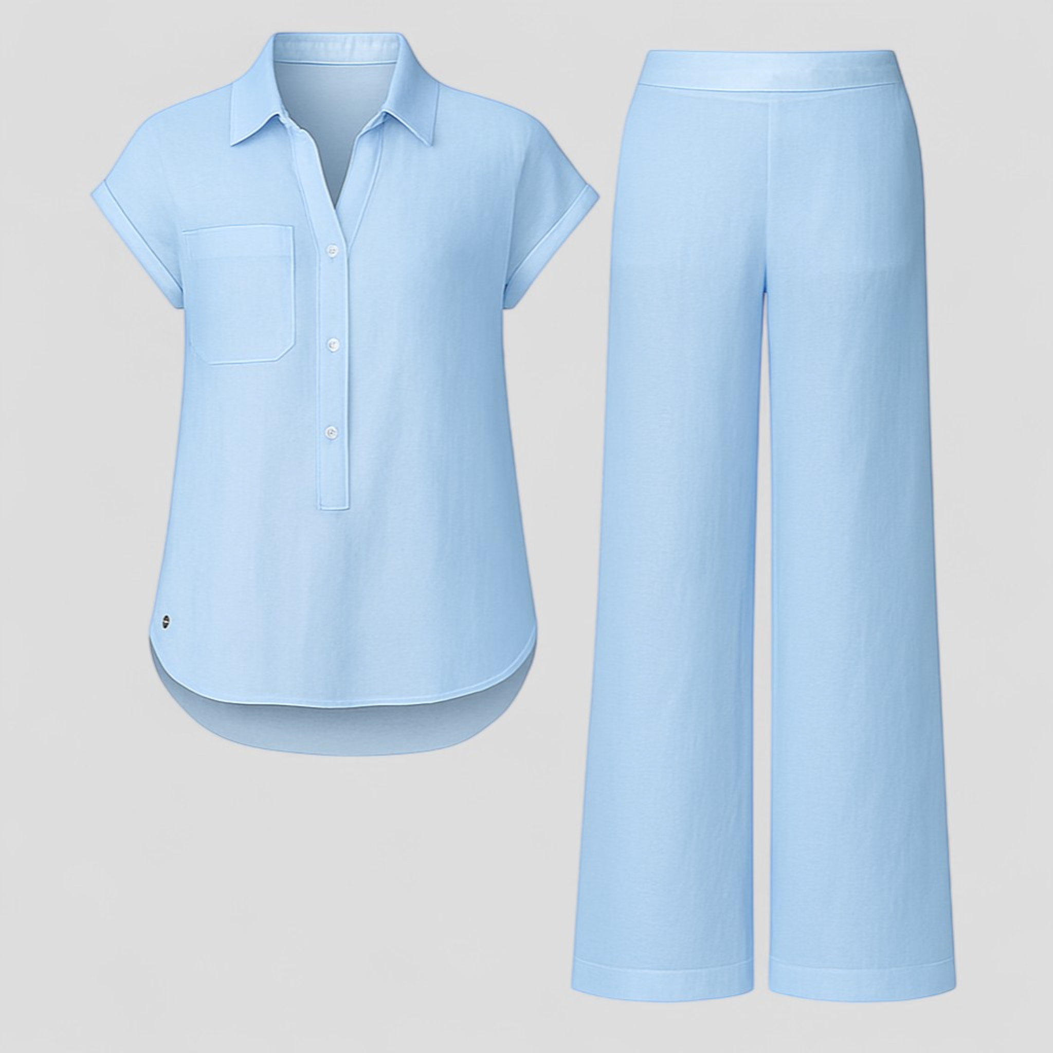 Completo Donna Estivo in Poliestere - Blu - Abbigliamento Donna Comodo e Traspirante completo completo donna Completo Estivo Completo in Lino Cura Facile Design Elegante donna estivo Moda Estate Outfit Estivo outfit sets poliestere Style Casual Vacanze Estive - Concept Palermo