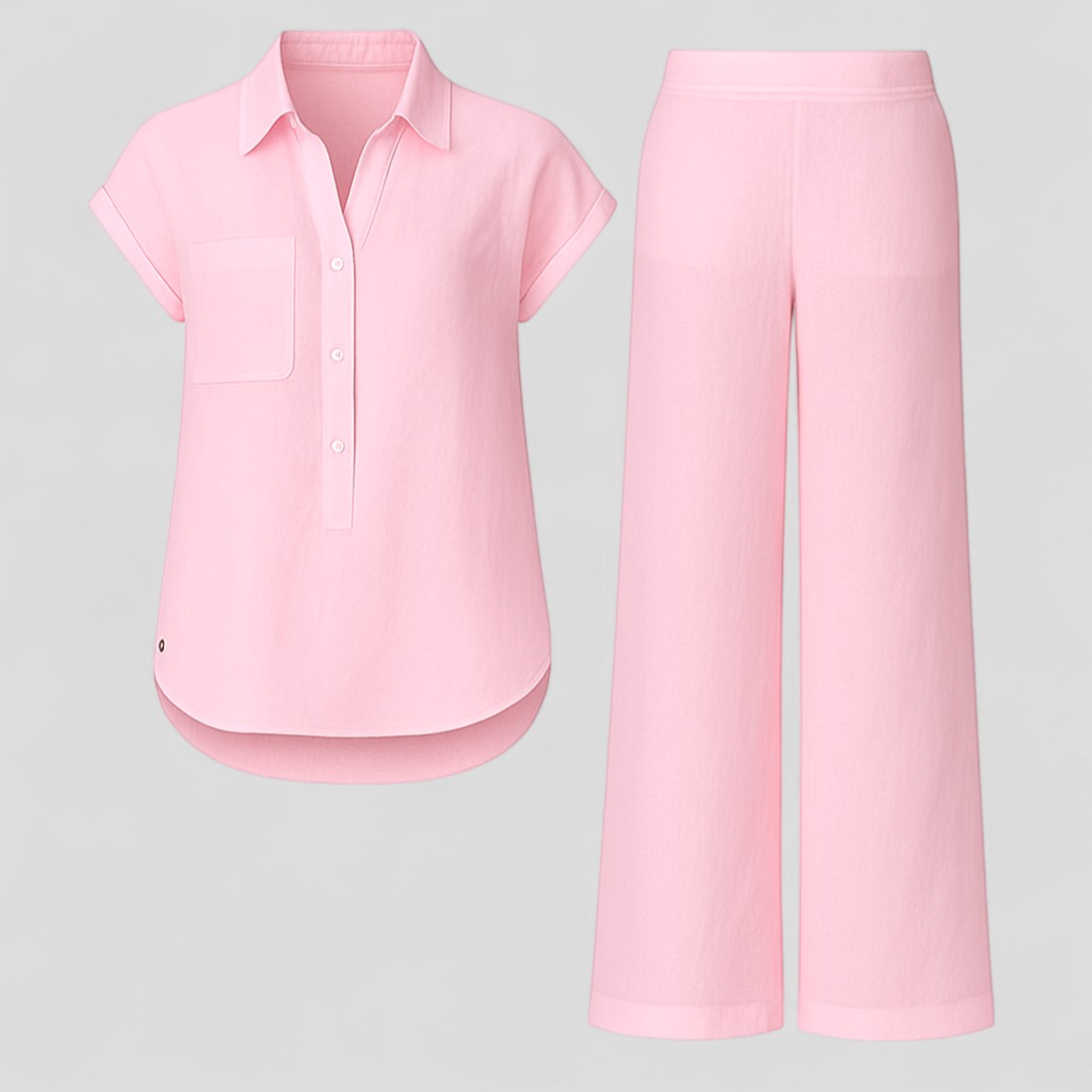 Completo Donna Estivo in Poliestere - Rosa - Abbigliamento Donna Comodo e Traspirante completo completo donna Completo Estivo Completo in Lino Cura Facile Design Elegante donna estivo Moda Estate Outfit Estivo outfit sets poliestere Style Casual Vacanze Estive - Concept Palermo