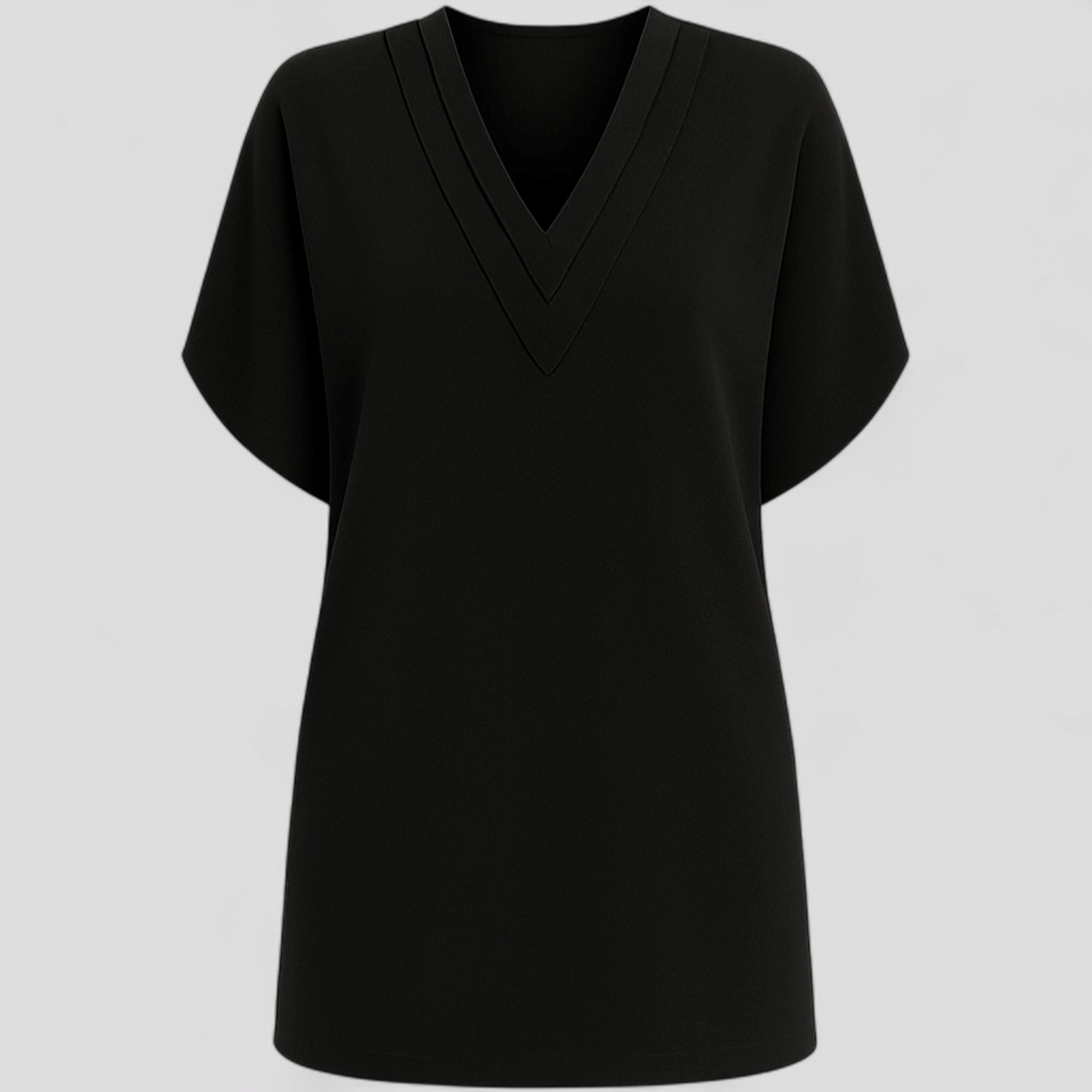 Abito Donna con V-Hals - Nero - abito abito comfy abito con tummy control abito da donna abito donna abito elegante abito taglie forti abito V-hals abito versatile donna dresses hals moda donna vestito casual vestito da sera - Concept Palermo